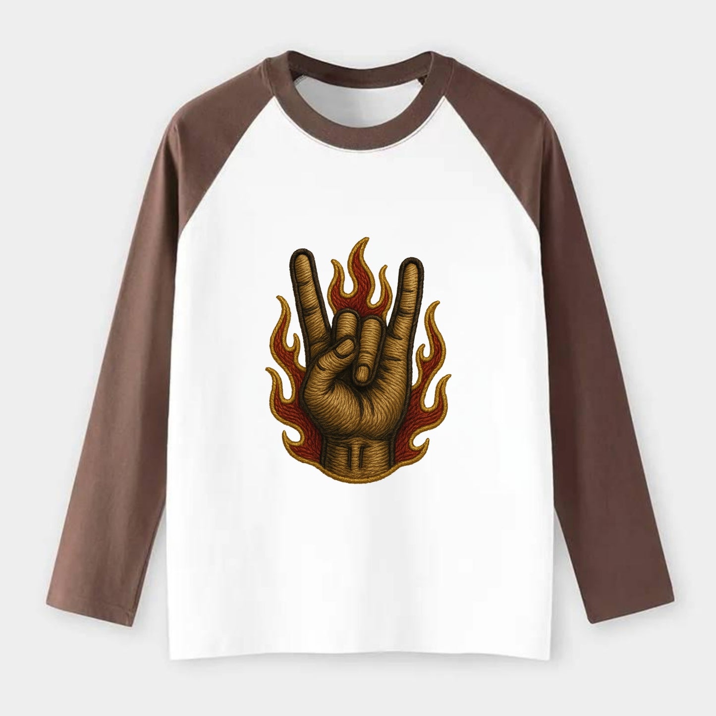 Devil Horns - Raglan Long Sleeve T-Shirt - Coffee