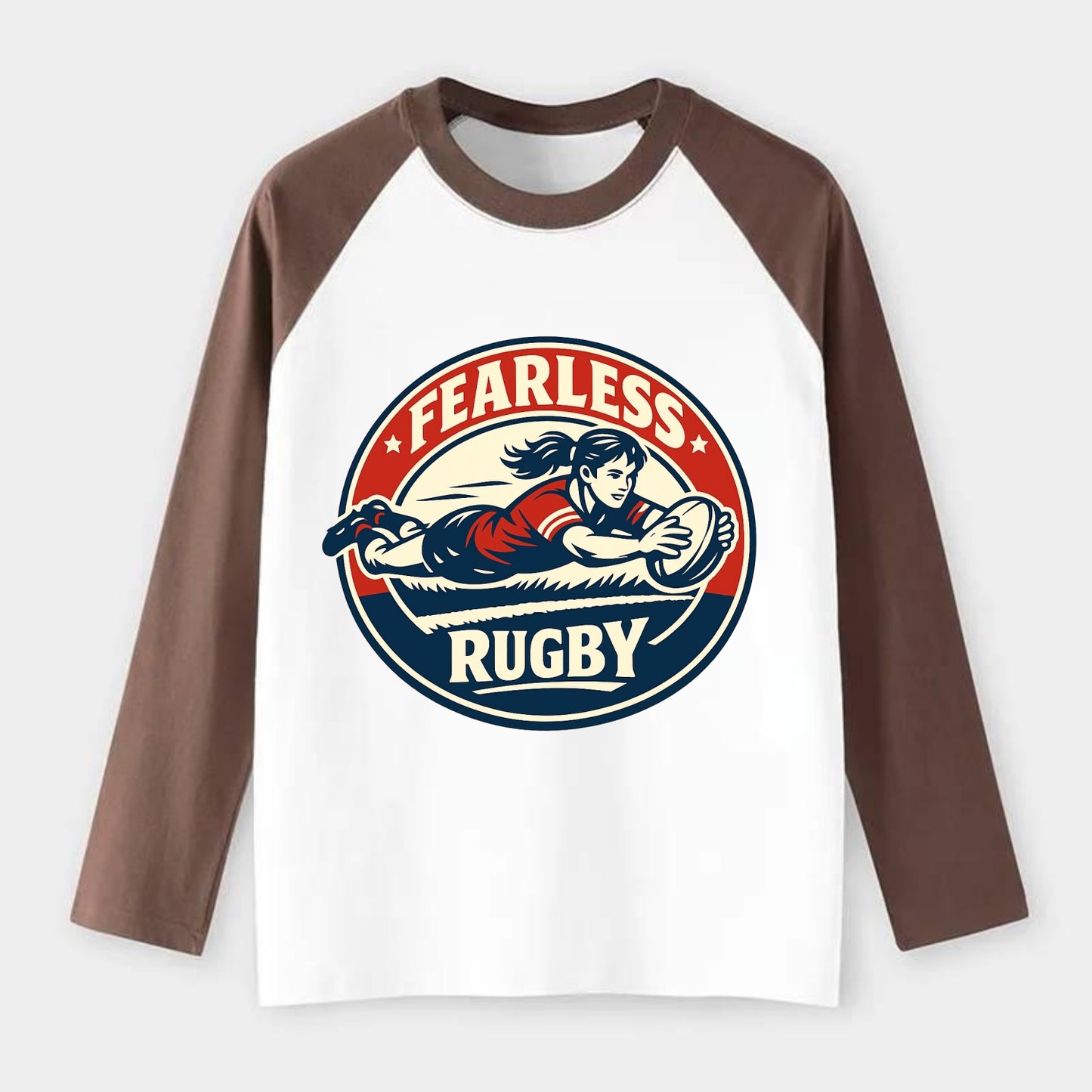 Fearless Try Scorer Emblem - Raglan Long Sleeve T-Shirt - Coffee