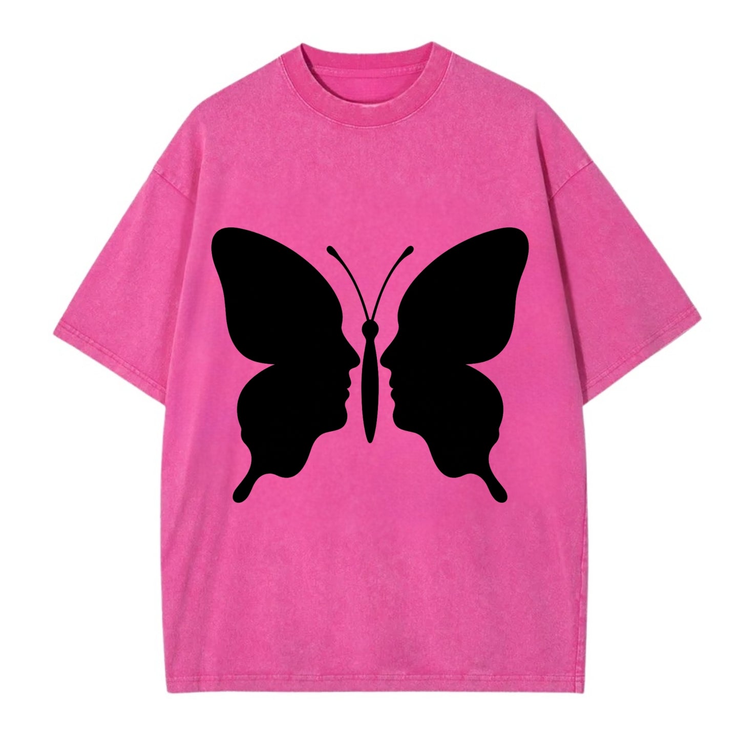 Butterfly wings - negative space reveals hidden faces or patterns - Vintage T-shirt - Dusty Rose(Rose)