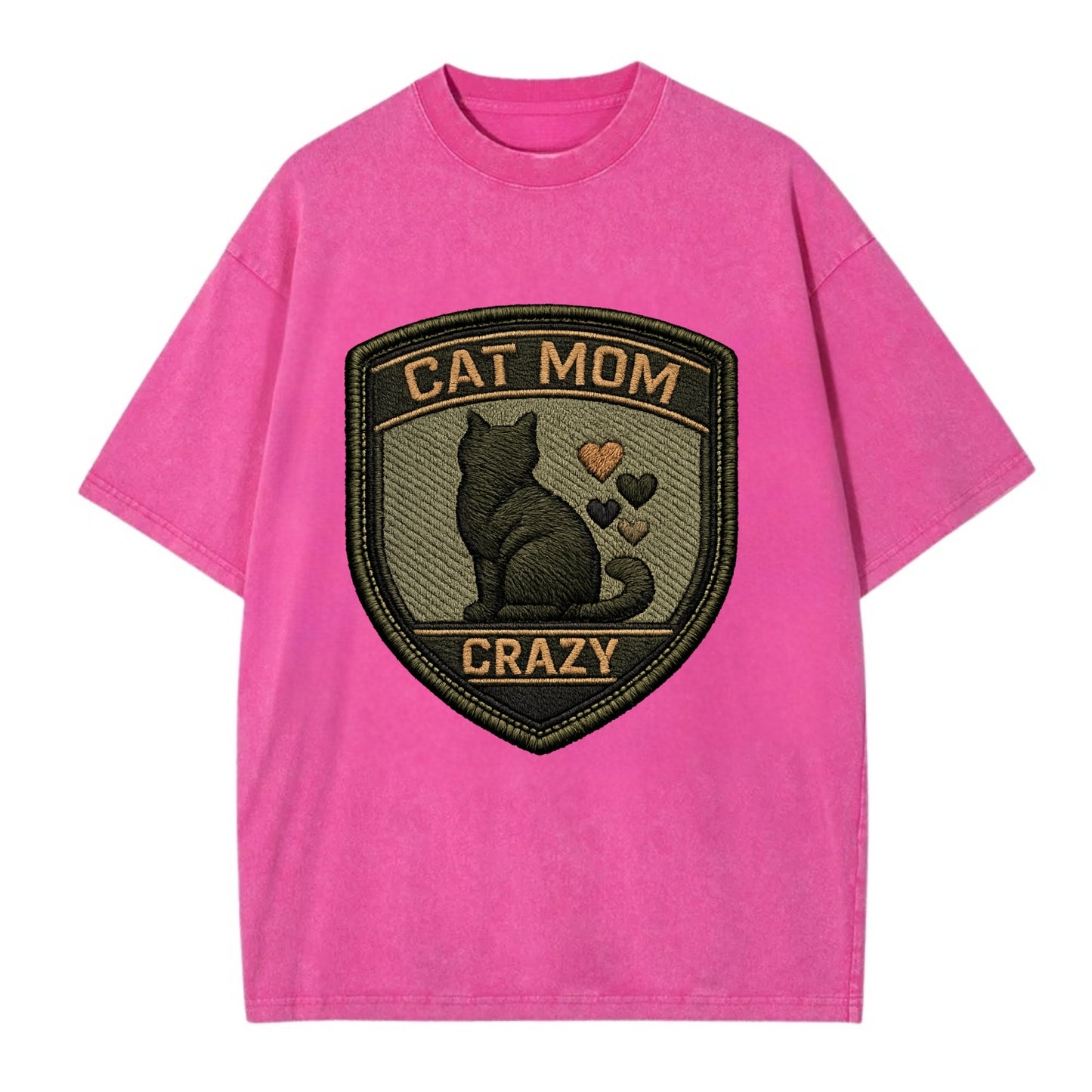 CAT MOM CRAZY - cat silhouette with hearts in purple , cat lady - Vintage T-shirt - Dusty Rose(Rose)