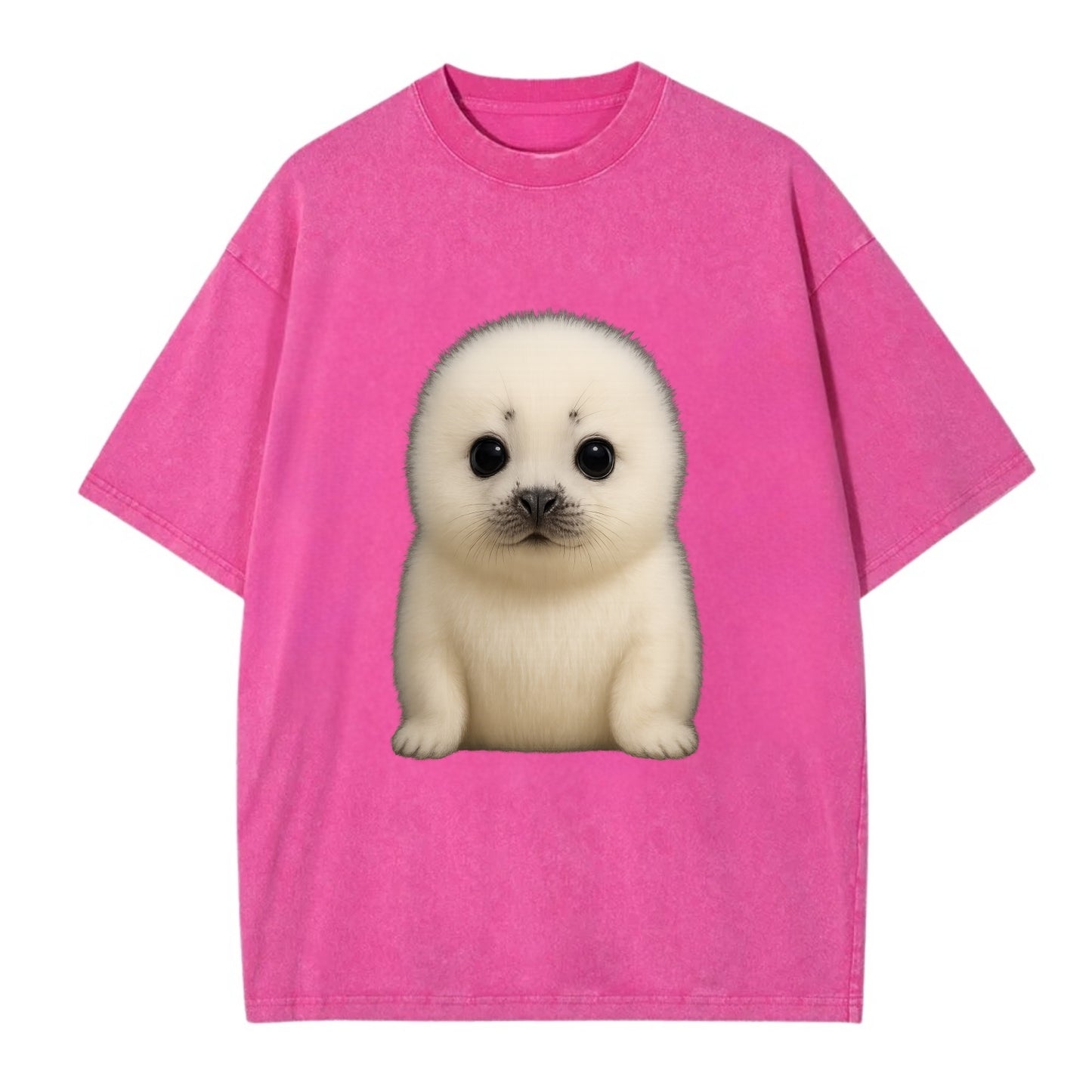 Baby Harp Seal - pure white fluffy fur, enormous dark eyes, front-facing, iconic - Vintage T-shirt - Dusty Rose(Rose)