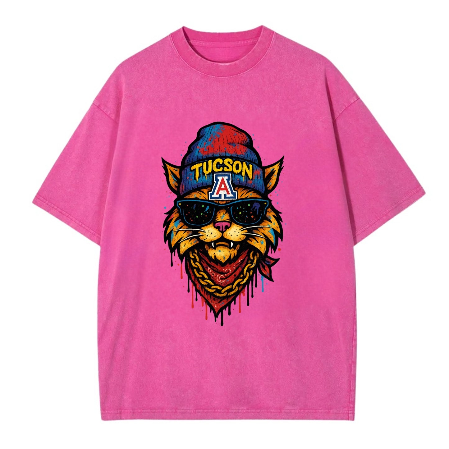 Tucson Wildcat wearing Arizona beanie with A patch - Vintage T-shirt - Dusty Rose(Rose)