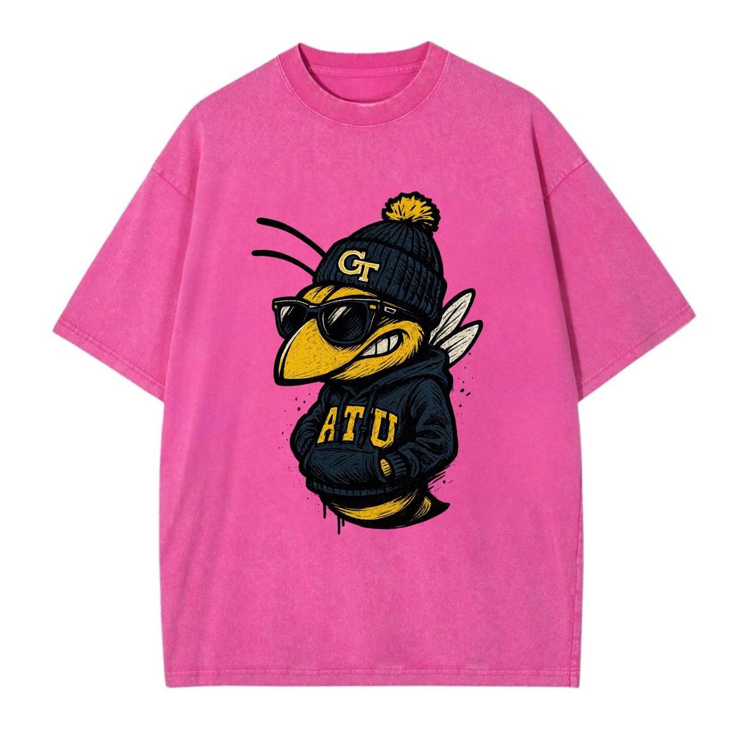Atlanta Yellow Jacket wearing Georgia Tech beanie with GT patch - Vintage T-shirt - Dusty Rose(Rose)