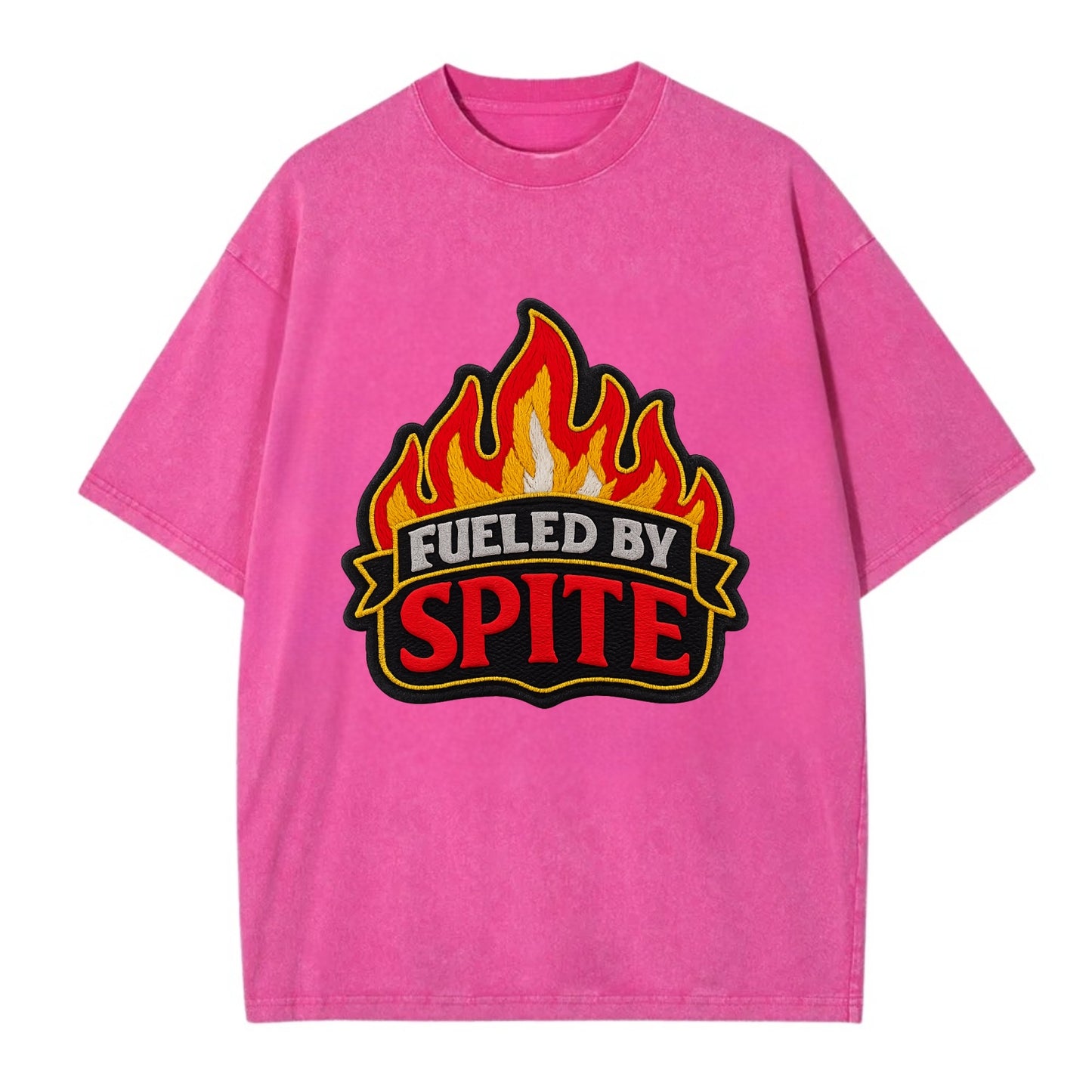 FUELED BY SPITE - fire with text in black and red , petty motivation - Vintage T-shirt - Dusty Rose(Rose)