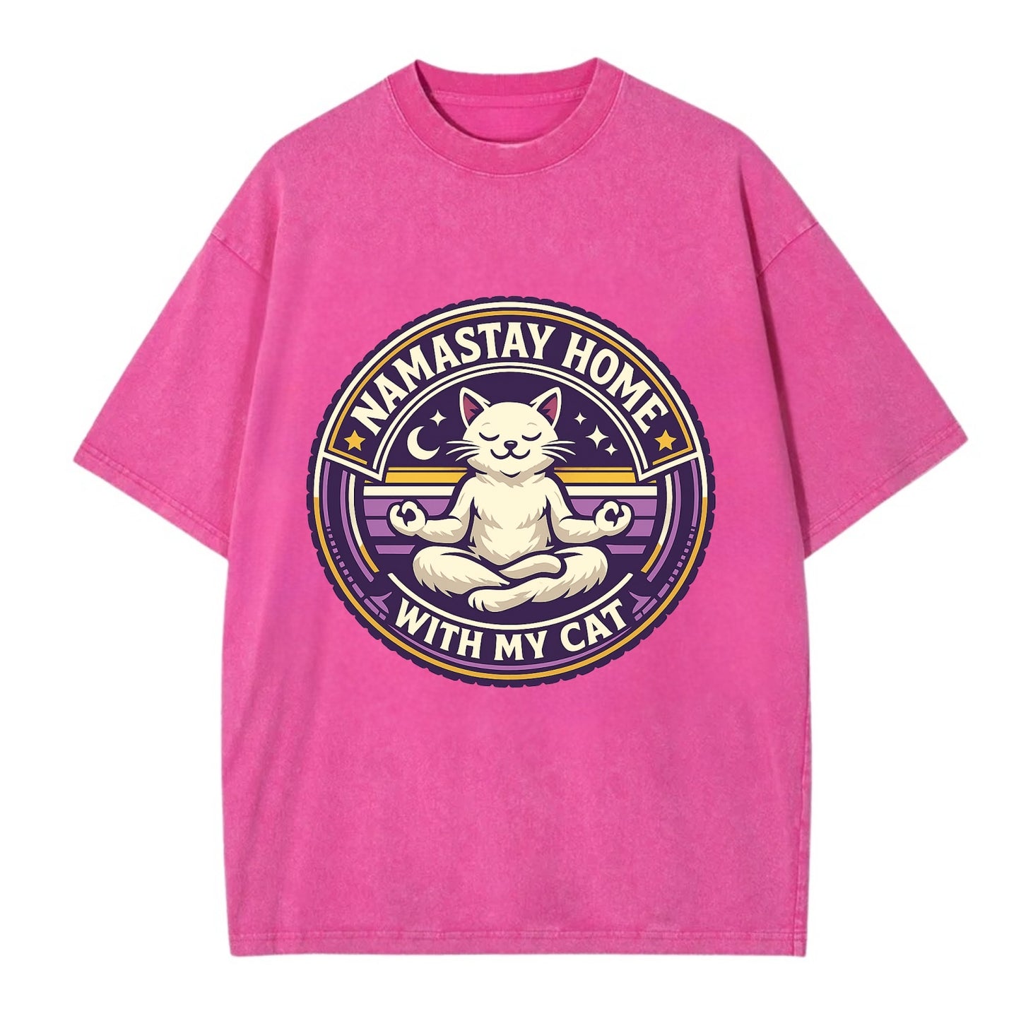 Zen Feline Retreat - Vintage T-shirt - Dusty Rose(Rose)