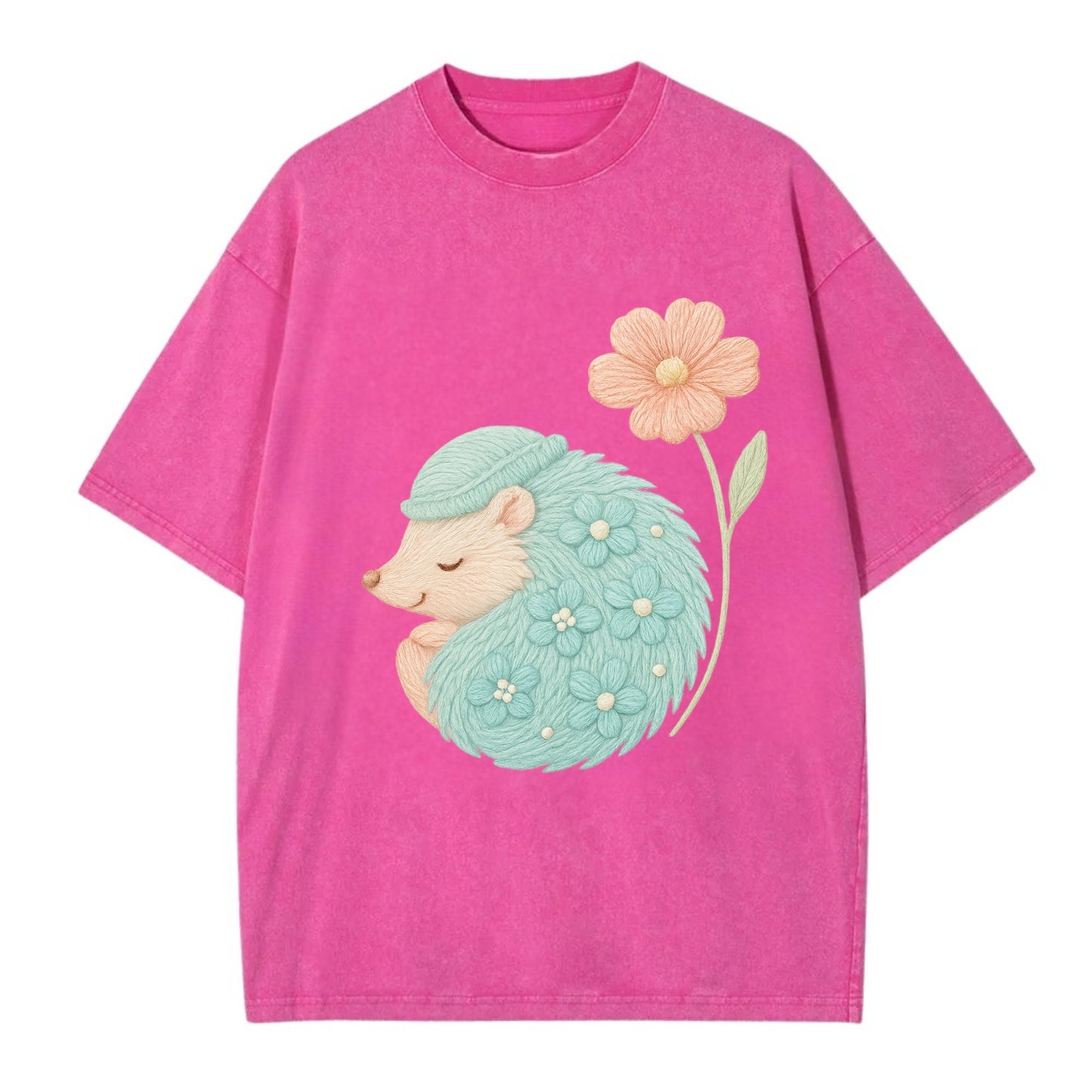 Aqua Hedgehog - Vintage T-shirt - Dusty Rose(Rose)