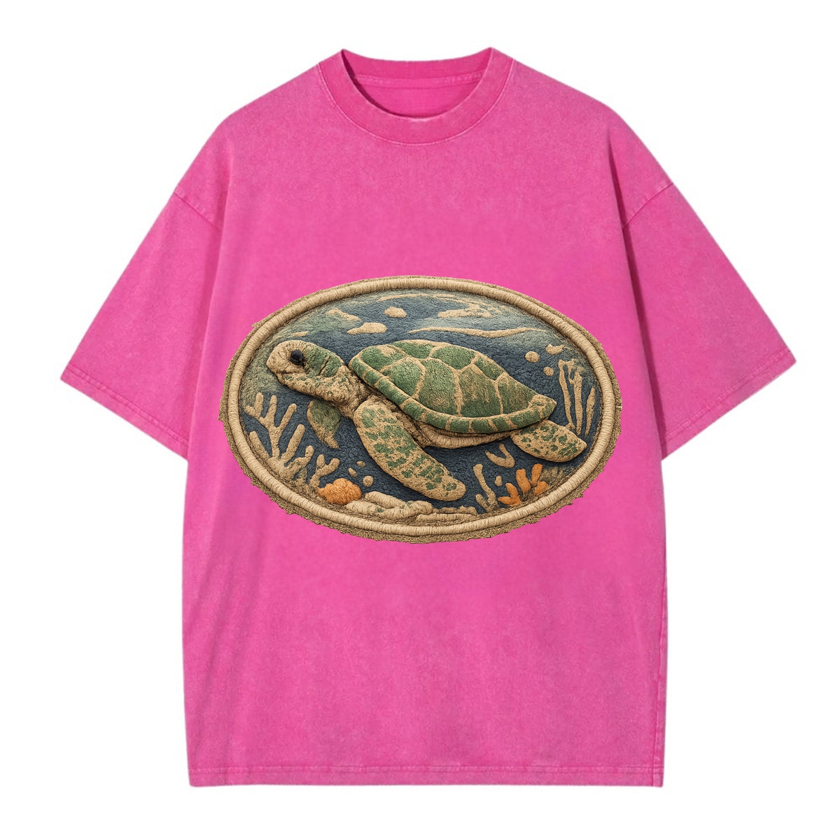 SEA TURTLE - swimming turtle in green and blue , ocean life - Vintage T-shirt - Dusty Rose(Rose)