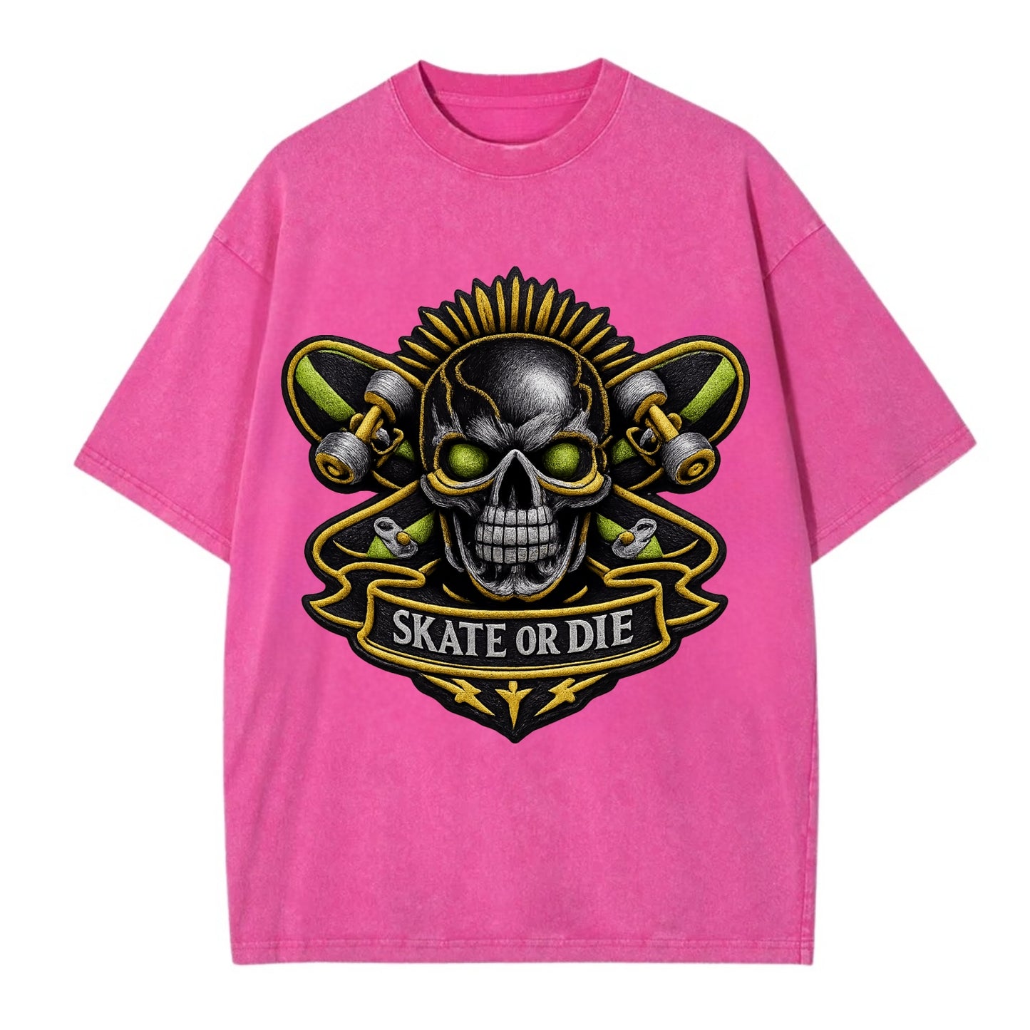 Embroidered patch design - SKATEBOARD SKULL - skull with skateboard in black and - Vintage T-shirt - Dusty Rose(Rose)