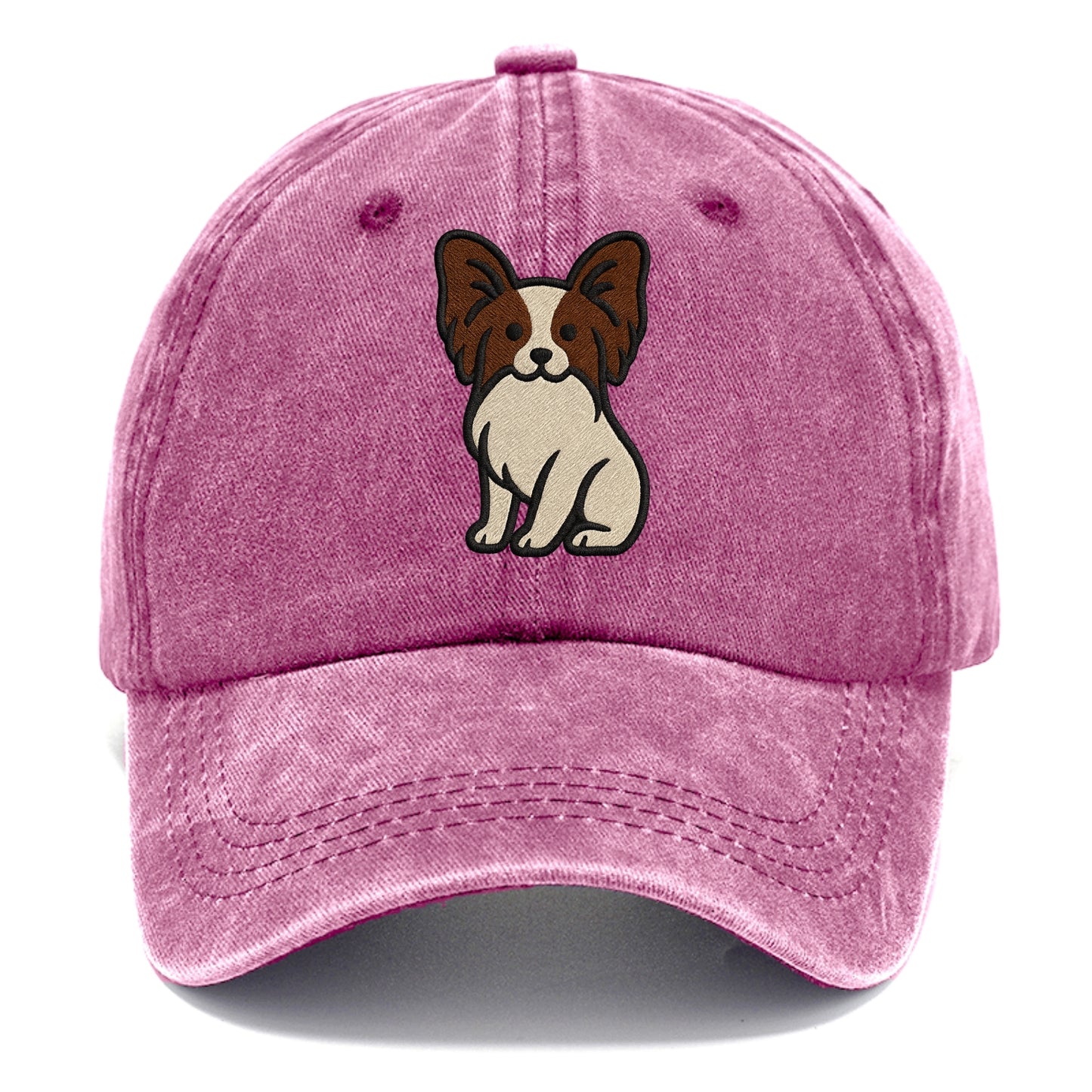 Papillon - White with brown ears sitting Classic Cap - Dusty Rose(Rose)