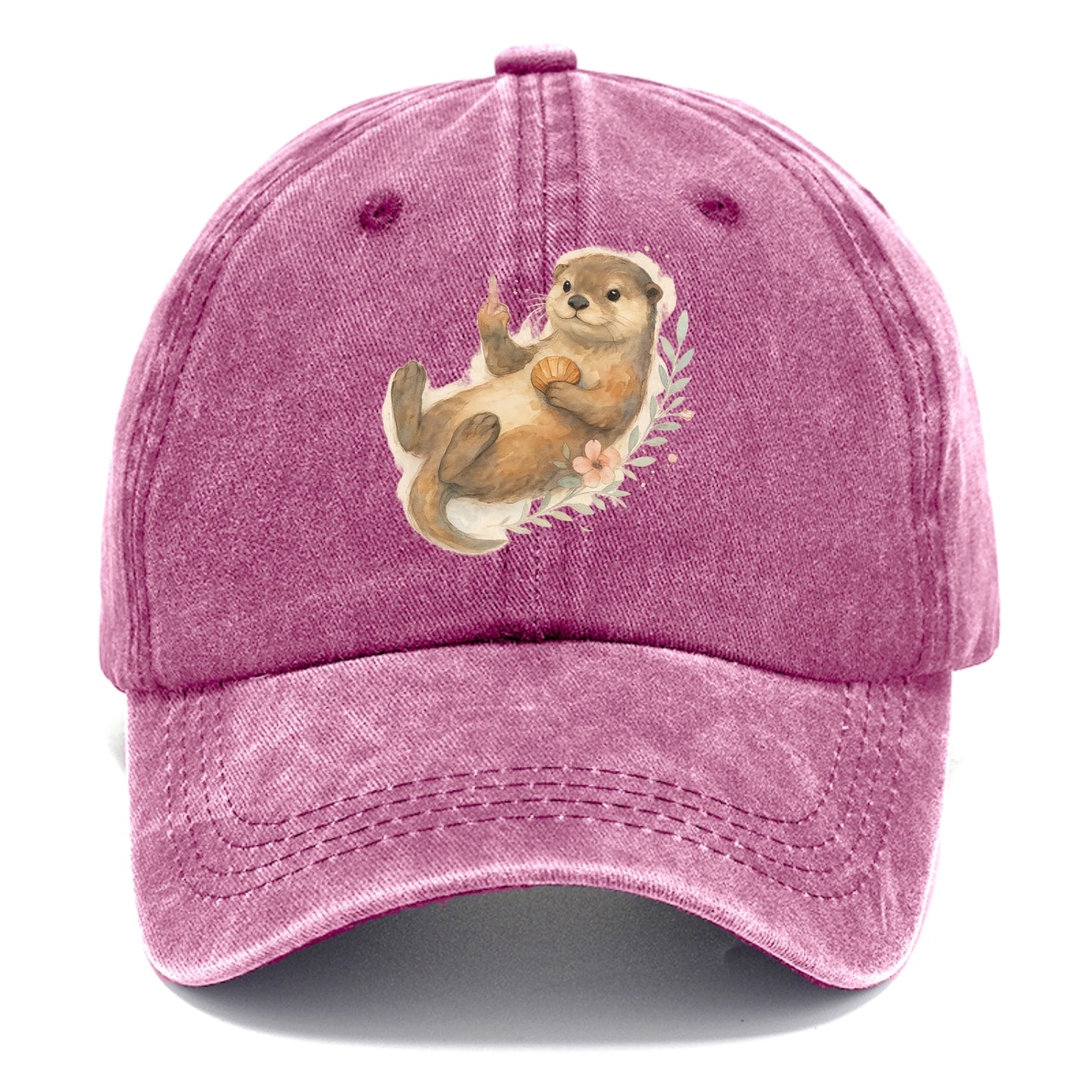 adorable otter floating on back, middle finger up while holding a shellfish - Classic Cap - Dusty Rose(Rose)