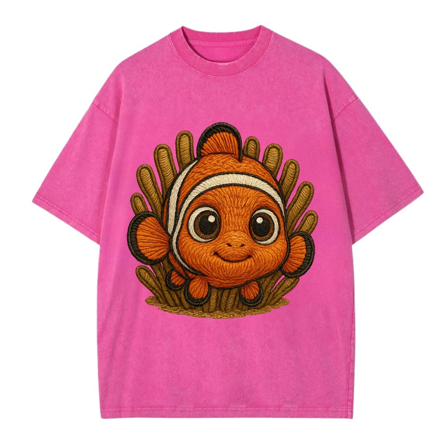 Baby Clownfish - orange with white stripes, big round eyes, front-facing in - Vintage T-shirt - Dusty Rose(Rose)