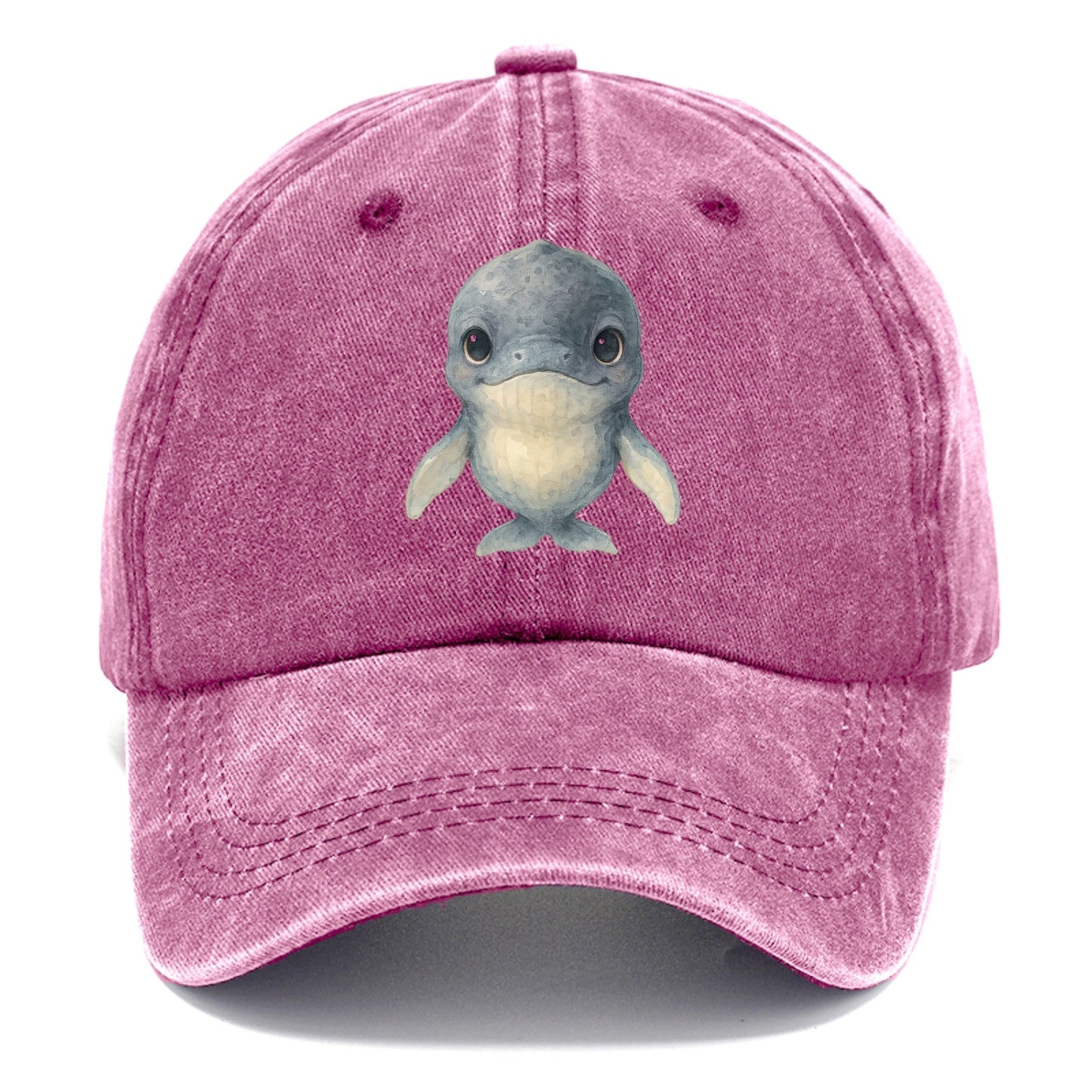 Baby Humpback Whale - dark gray with white flippers, large gentle eyes, front-facing, - Classic Cap - Dusty Rose(Rose)