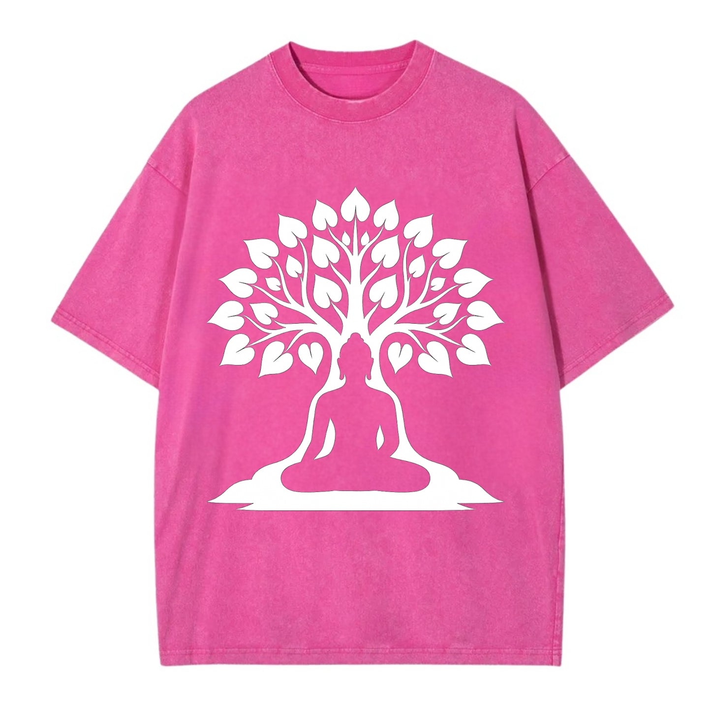 Buddha silhouette meditating - negative space forms bodhi tree - Vintage T-shirt - Dusty Rose(Rose)