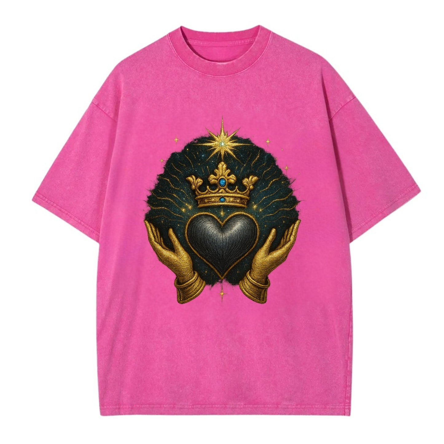 Pearl-studded tiara atop a satin-gunmetal heart supported by elegant opera-glove - Vintage T-shirt - Dusty Rose(Rose)