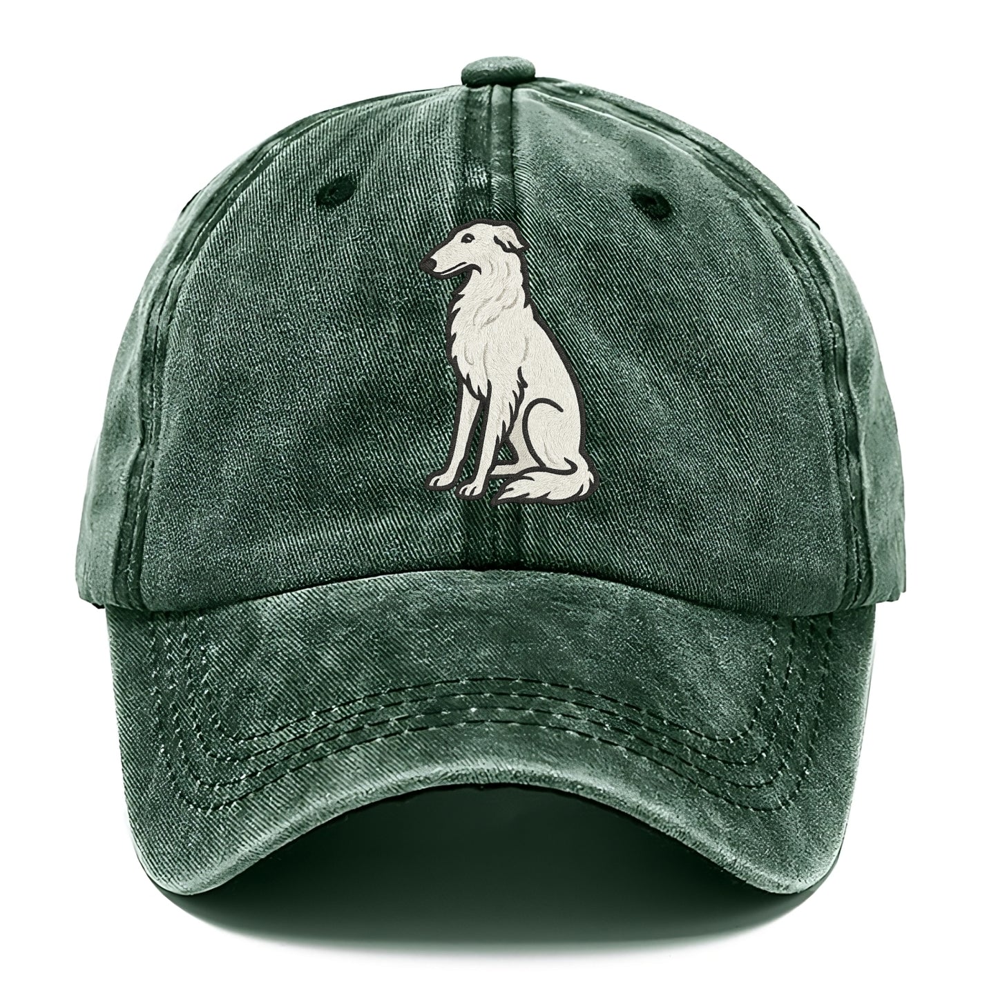 Borzoi - White embroidered sitting pose - Classic Cap - Forest Mist(Green)
