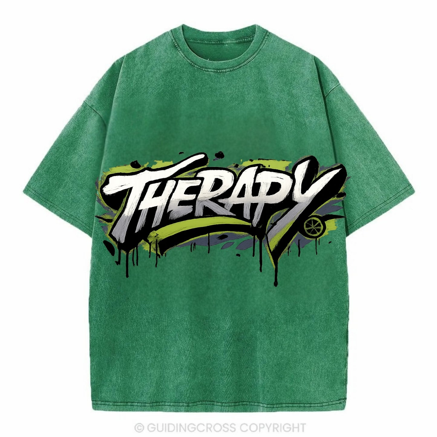 Bold typography design - "THERAPY" - mental health, getting help - Vintage T-shirt - Forest Mist(Green)