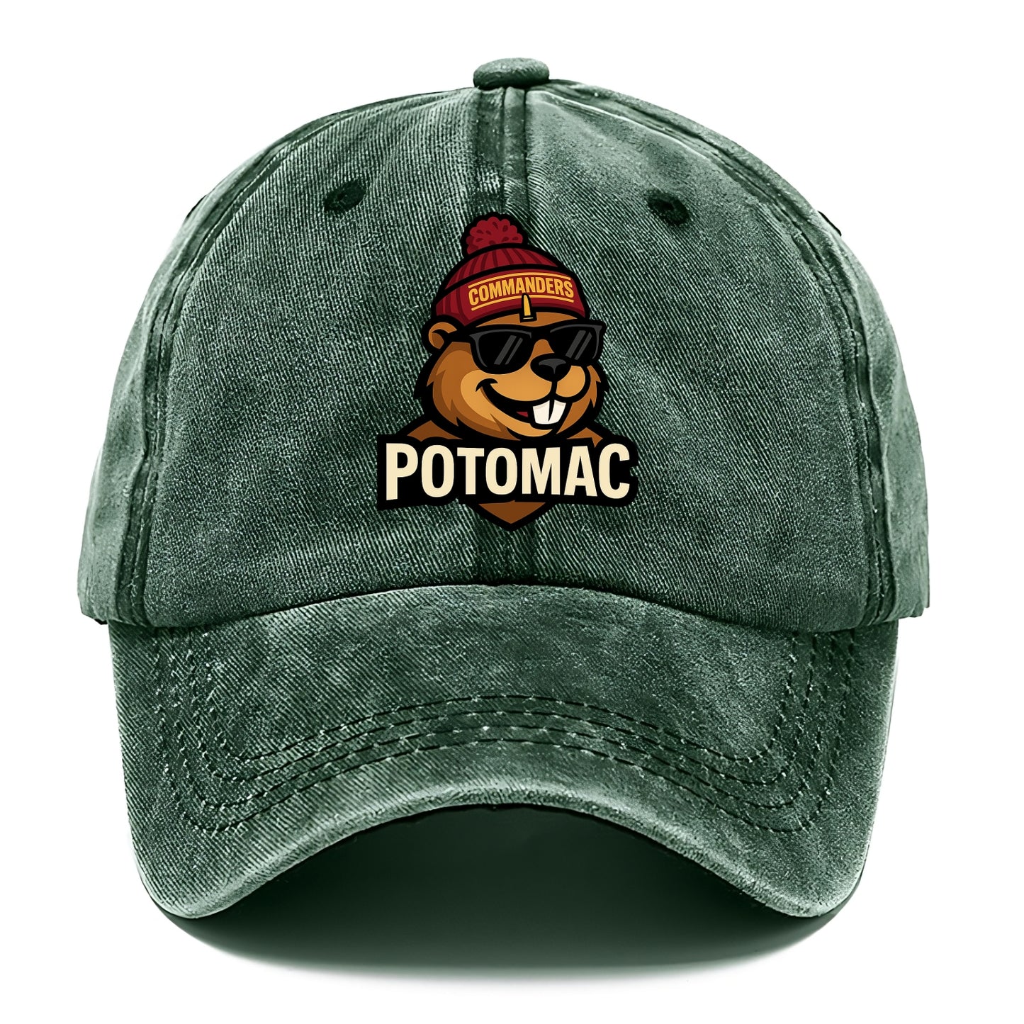 Potomac Beaver wearing Commanders beanie with monument patch and wayfarer sunglasses - Classic Cap - Forest Mist(Green)