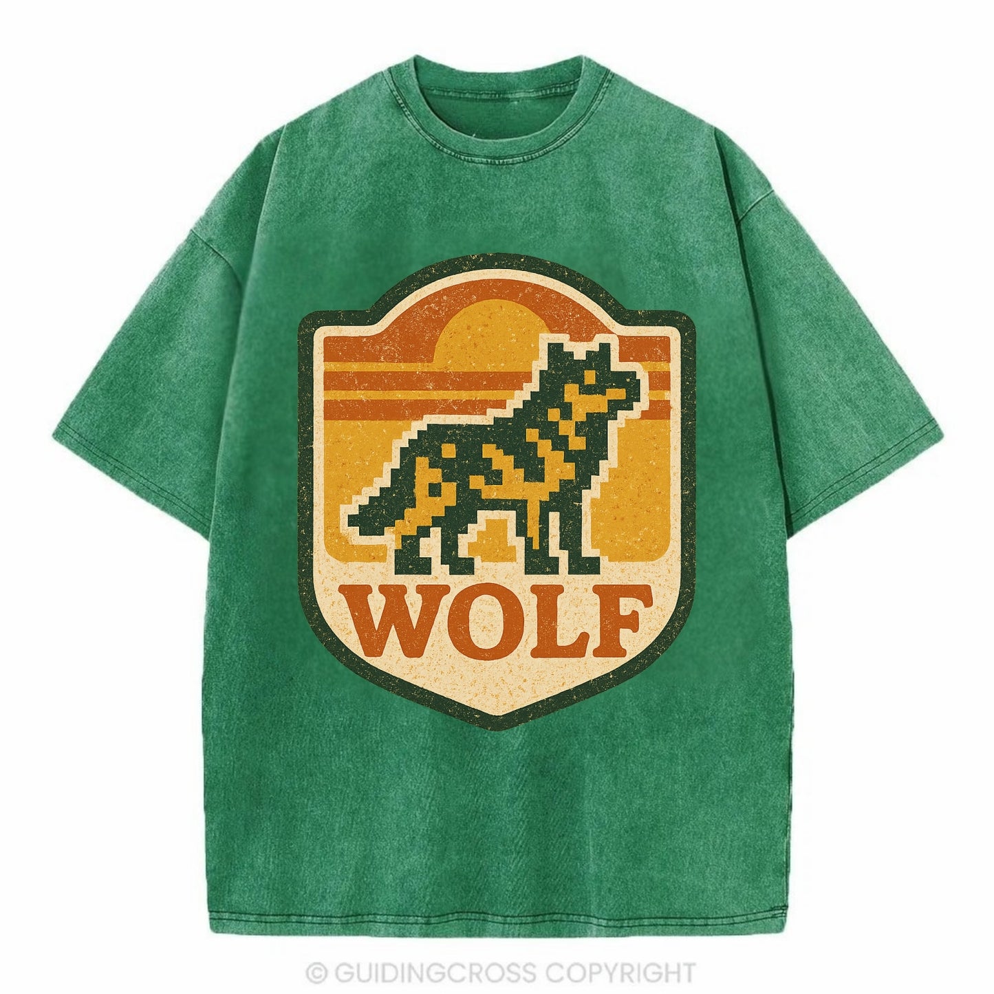 Digital Pixel Wolf - Vintage T-shirt - Forest Mist(Green)