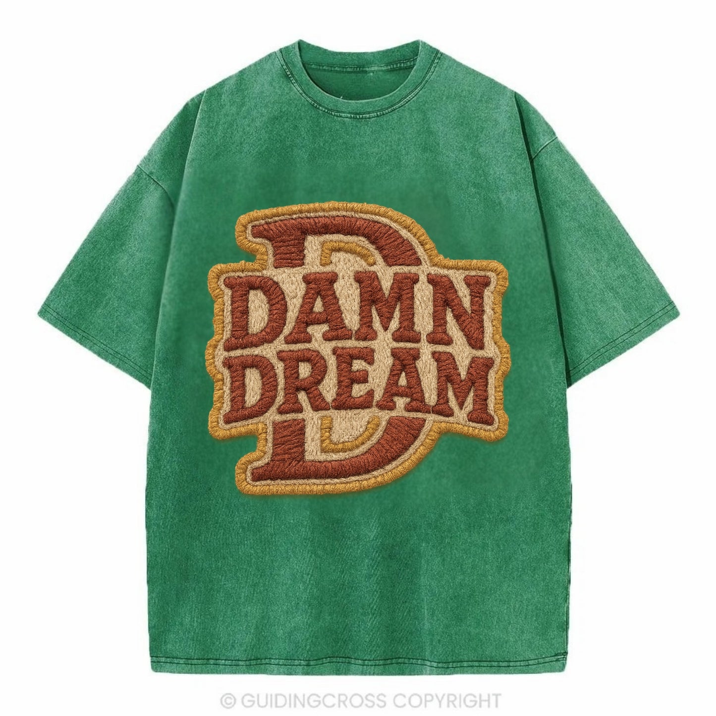 DAMN;DREAM BIG Motivational White Cap - Vintage T-shirt - Forest Mist(Green)