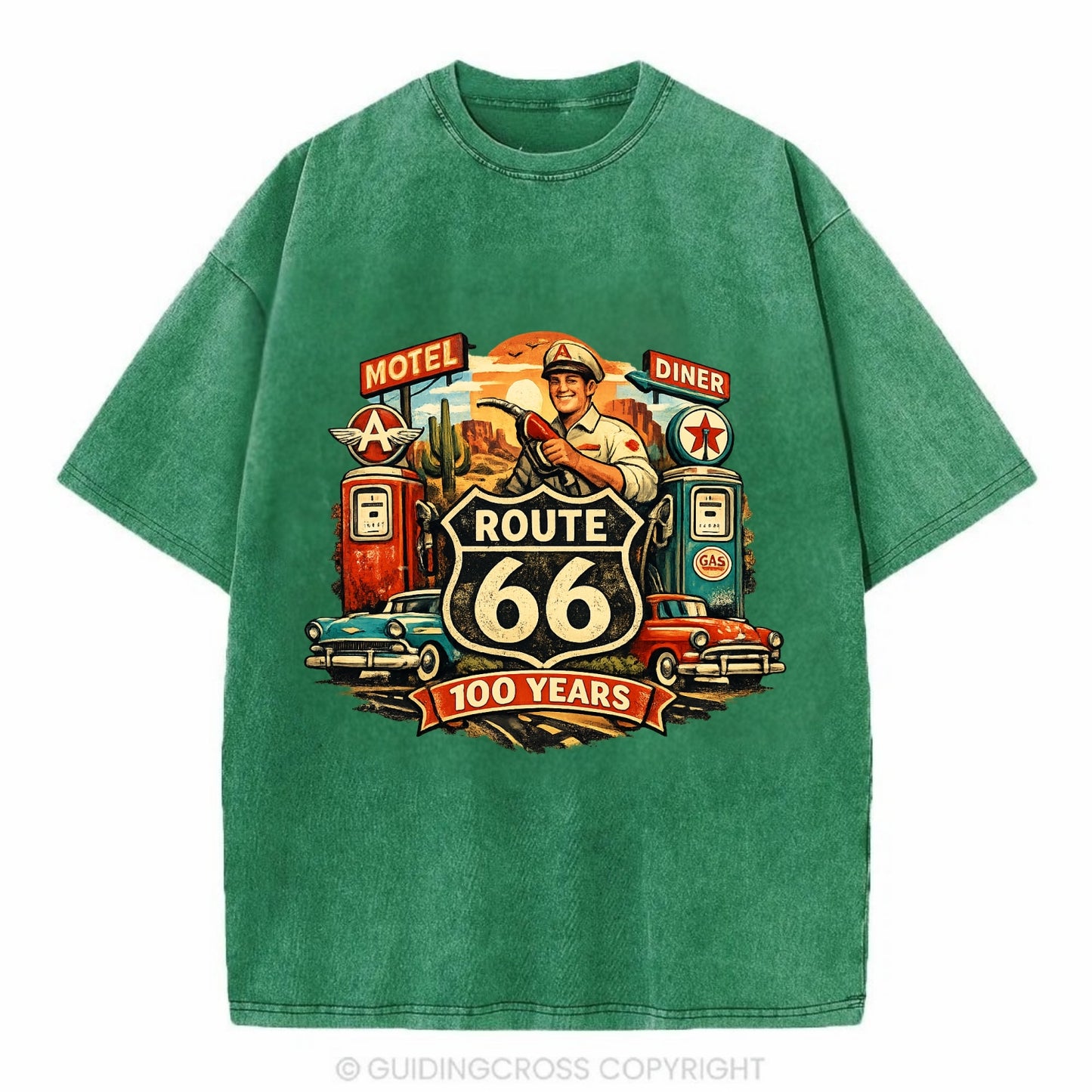 FILL ER UP | Vintage gas pumps | Flying A or Texaco style | Service station | - Vintage T-shirt - Forest Mist(Green)