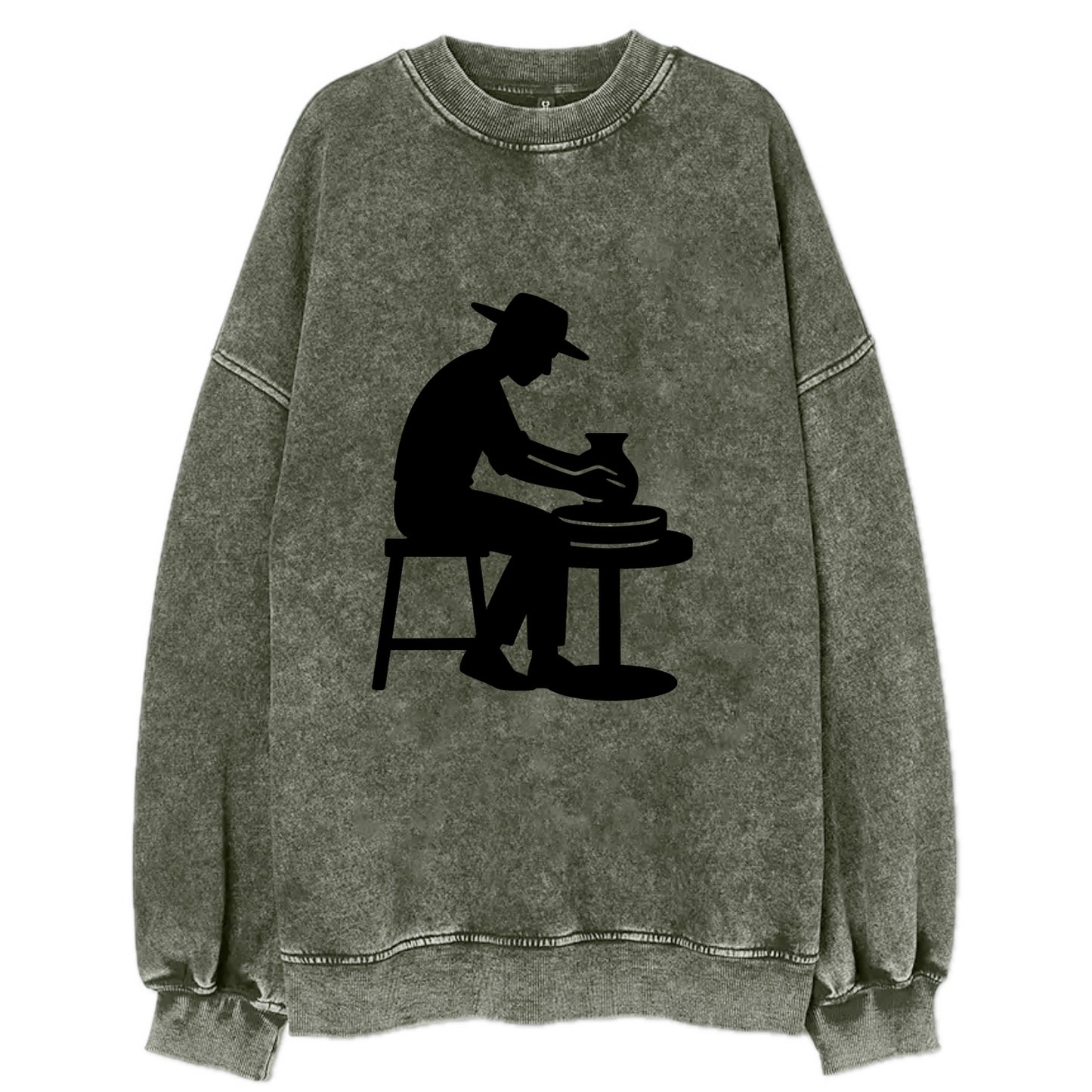 Potter shaping clay on wheel - Vintage Sweatshirt - Forest Mist(Green)