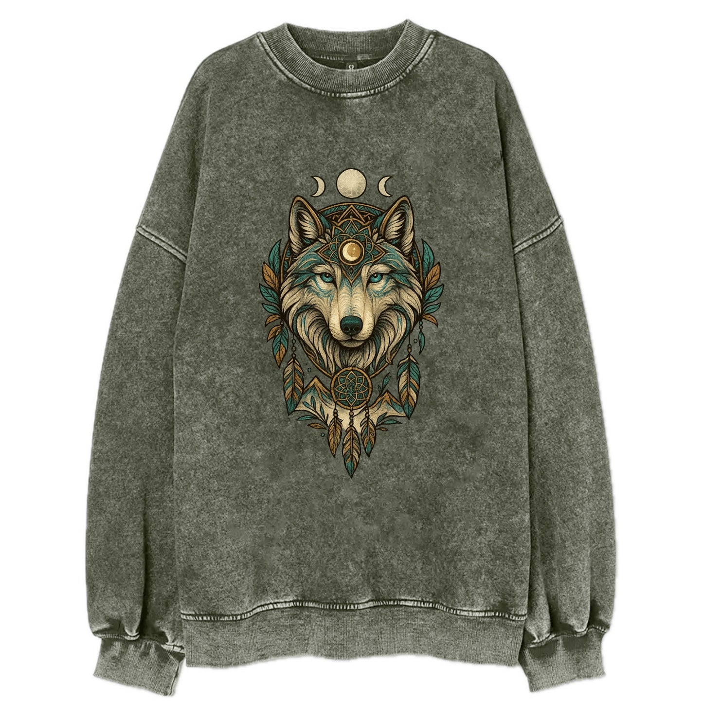 Pearl Wolf Shimmer - Vintage Sweatshirt - Forest Mist(Green)