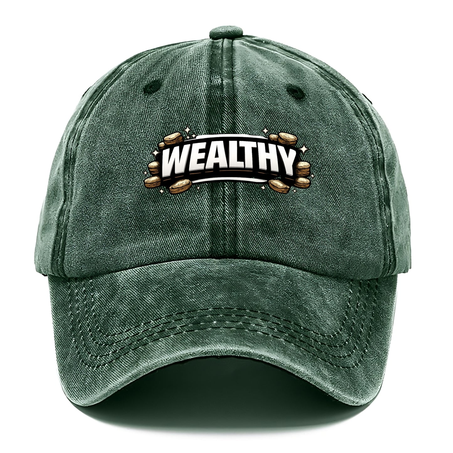 Bold typography design - "WEALTHY" - financial abundance, rich life - Classic Cap - Forest Mist(Green)