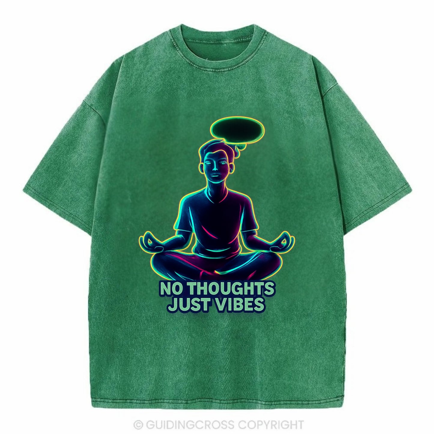 Peaceful floating figure with empty thought bubble - "no thoughts just vibes" zen - Vintage T-shirt - Forest Mist(Green)