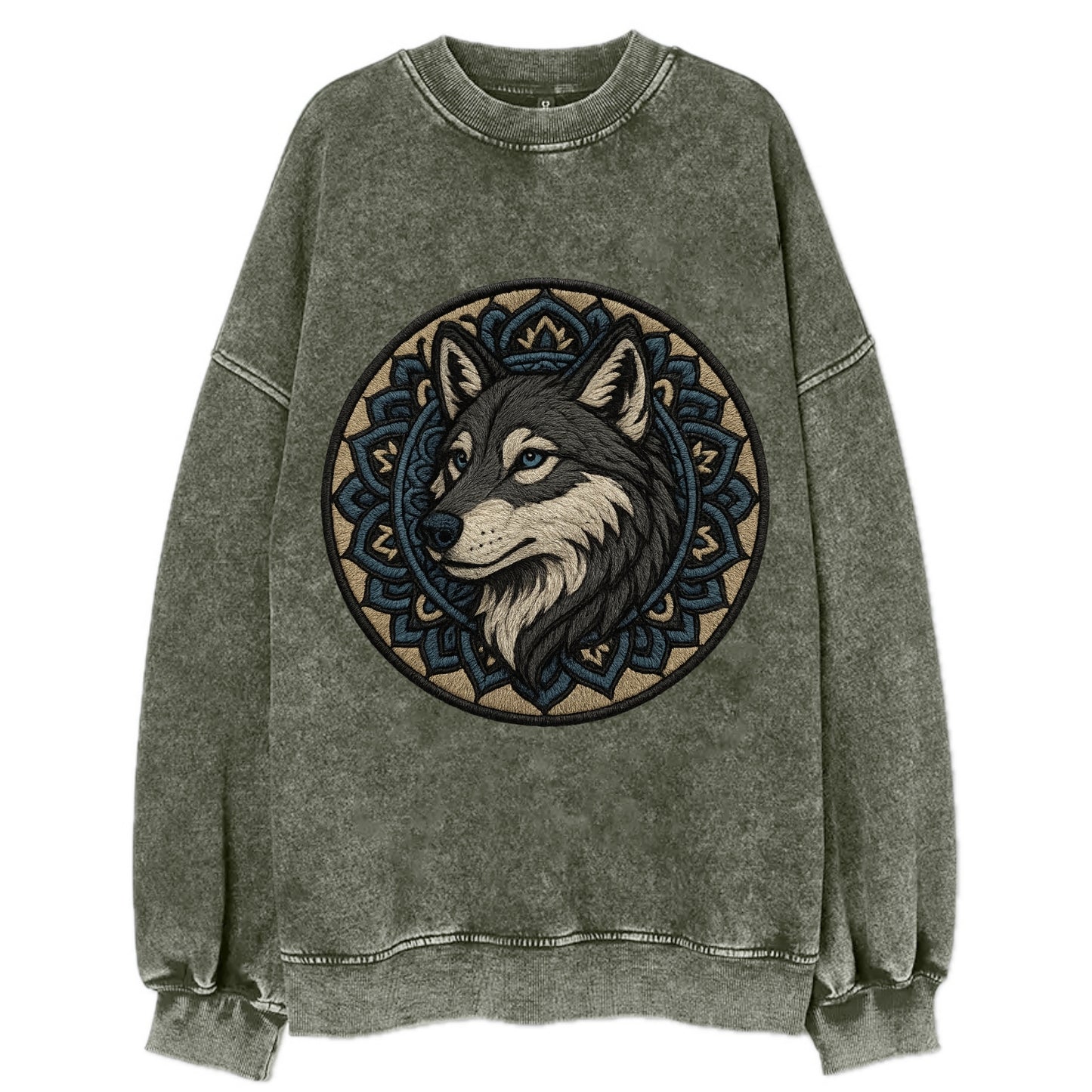 Mandala Wolf Pattern - Vintage Sweatshirt - Forest Mist(Green)