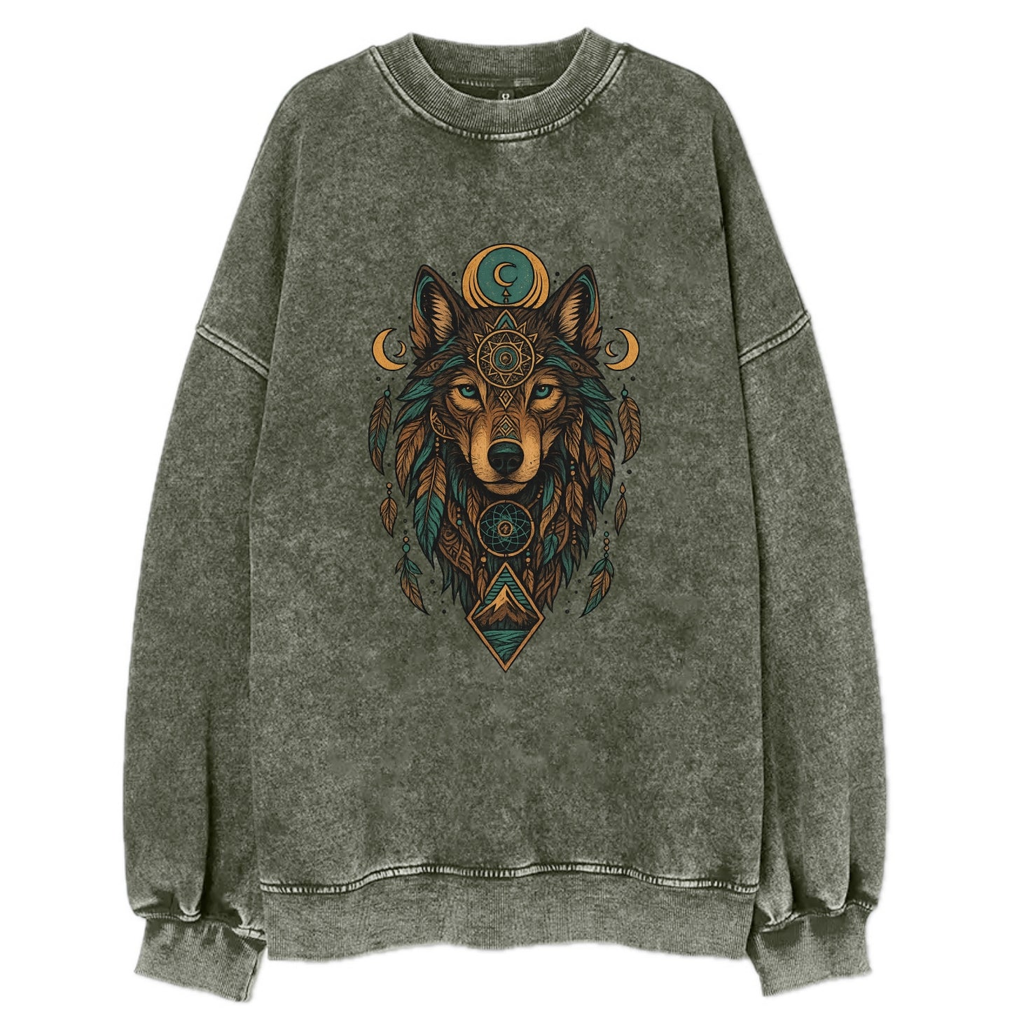 Retro 80s Wolf - Vintage Sweatshirt - Forest Mist(Green)