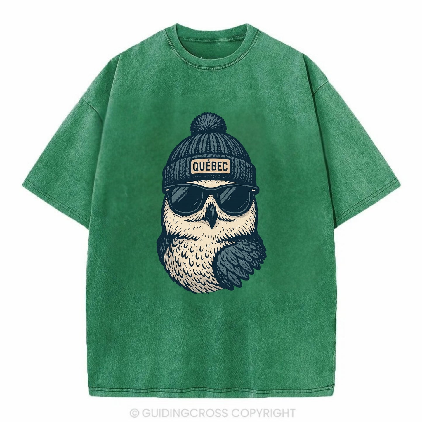 Quebec City Snowy Owl wearing Quebec bea - Vintage T-shirt - Forest Mist(Green)