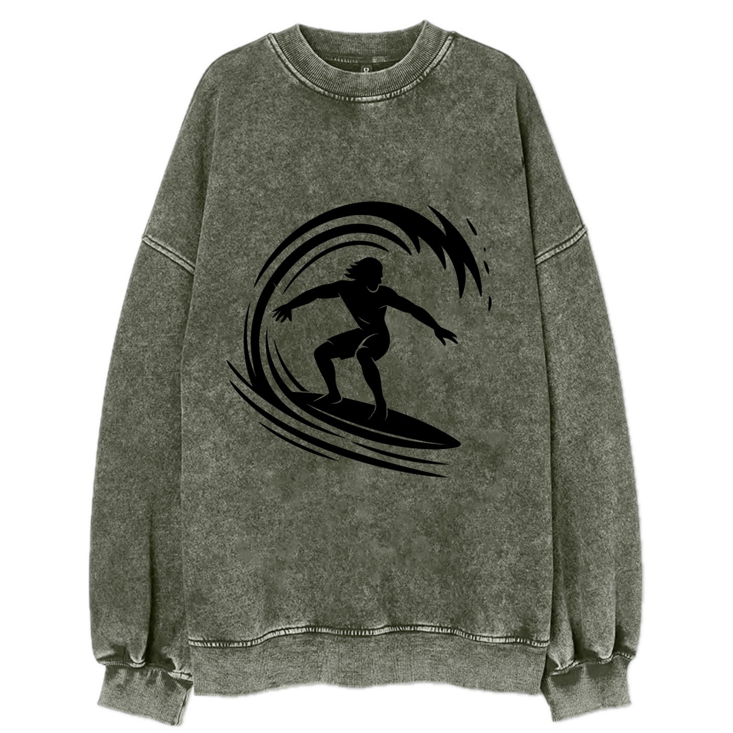 Hawaiian surfer riding big wave - Vintage Sweatshirt - Forest Mist(Green)