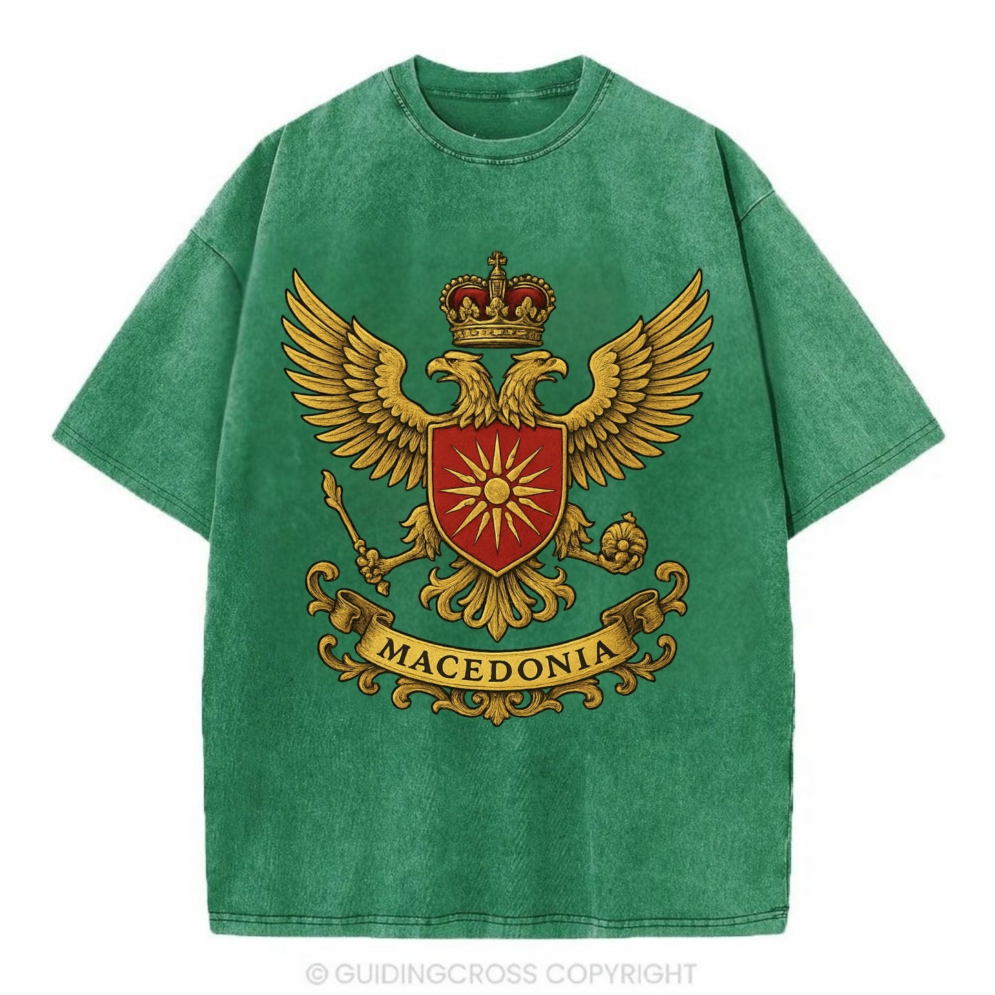 Macedonia Heritage Badge - Vintage T-shirt - Forest Mist(Green)