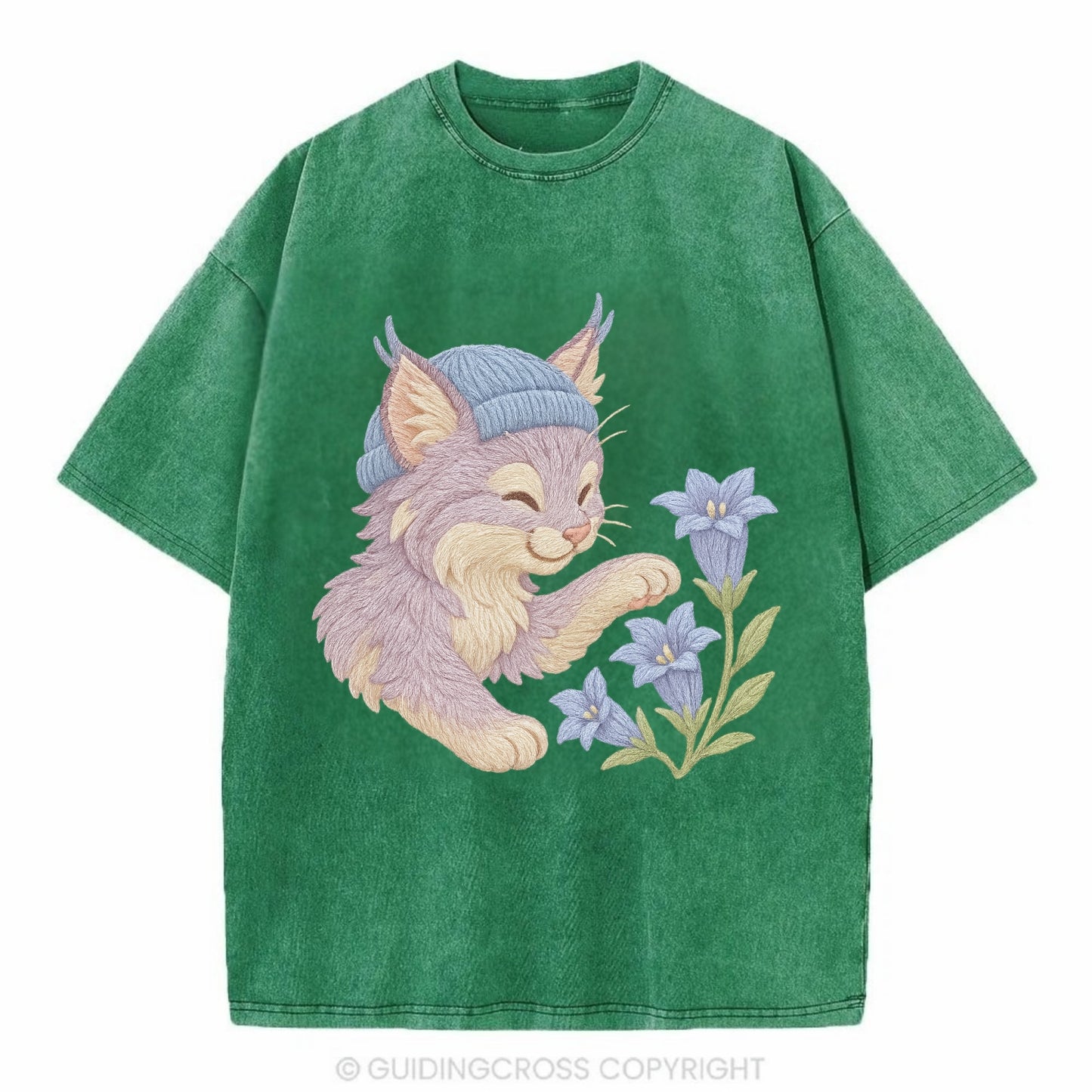 Lynx and Gentian - Vintage T-shirt - Forest Mist(Green)