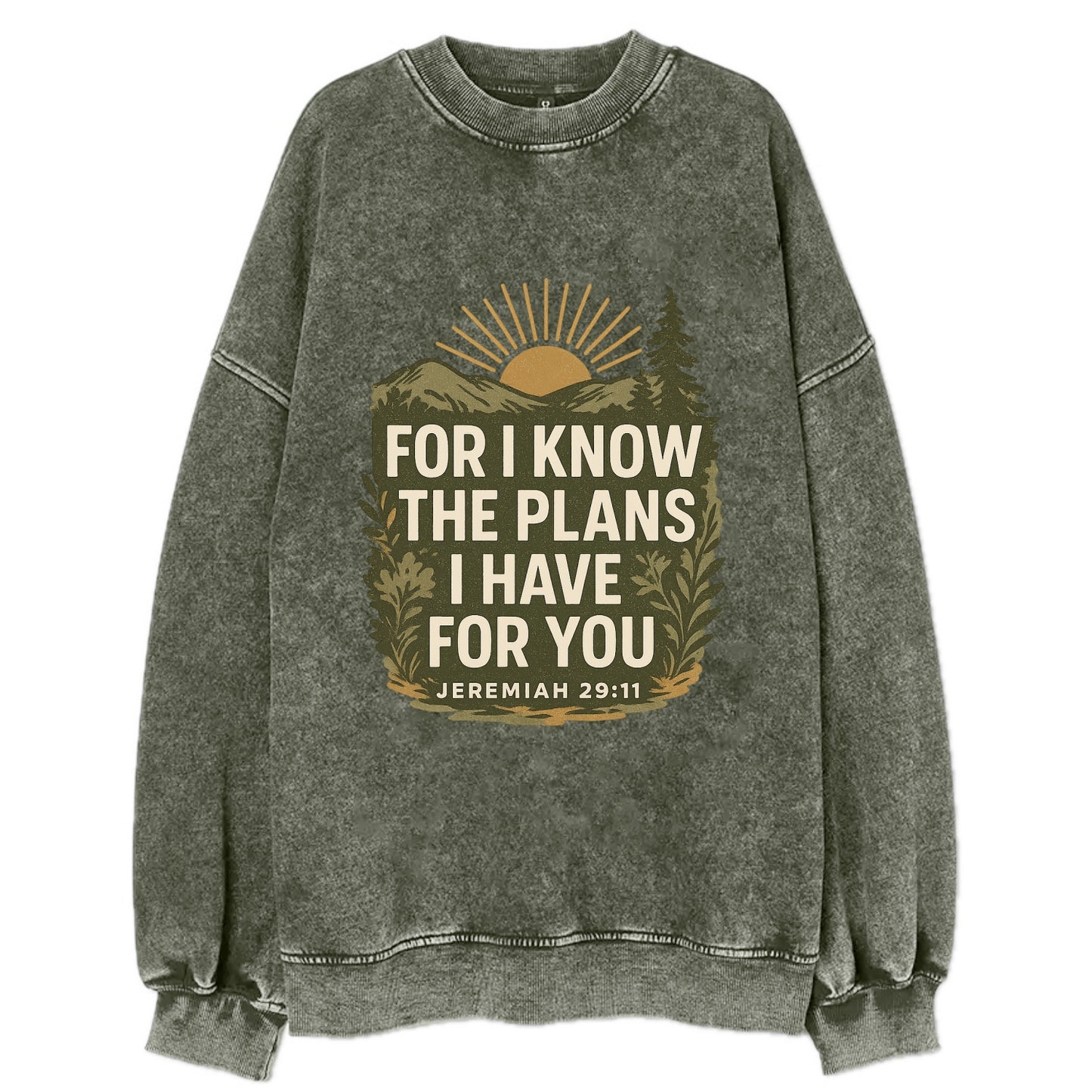 Jeremiah 29:11 Sunrise - Vintage Sweatshirt - Forest Mist(Green)