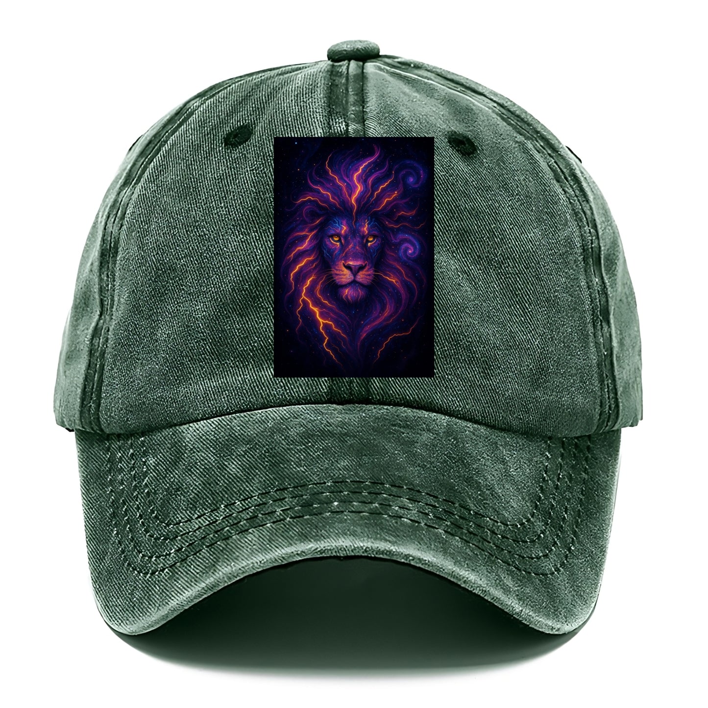 Regal lion with mane made of electric currents, neon yellow and hot pink energy - Classic Cap - Forest Mist(Green)