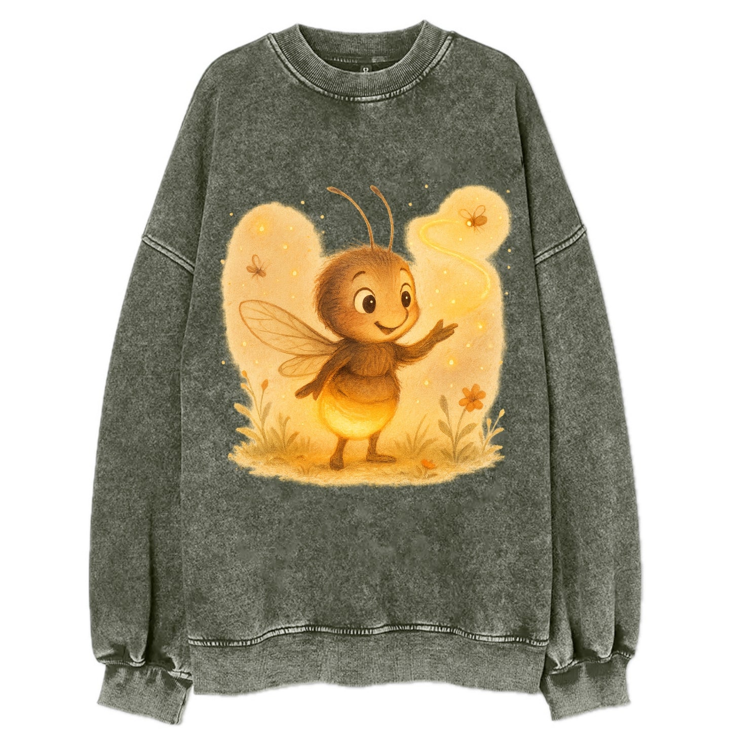 Firefly choreographer arranging synchronized light patterns over a meadow stage - Vintage Sweatshirt - Forest Mist(Green)