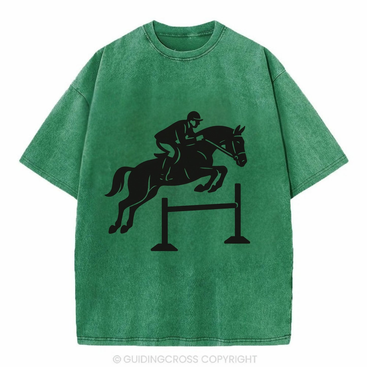 Equestrian jumping over obstacle - Vintage T-shirt - Forest Mist(Green)
