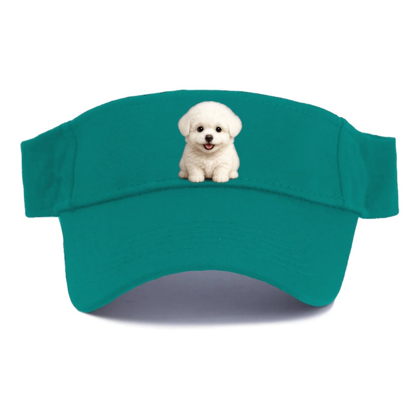 Baby Bichon Frise Puppy - white puffy cloud, dark eyes, happy expression, front-facing, - Visor - Forest Mist(Green)
