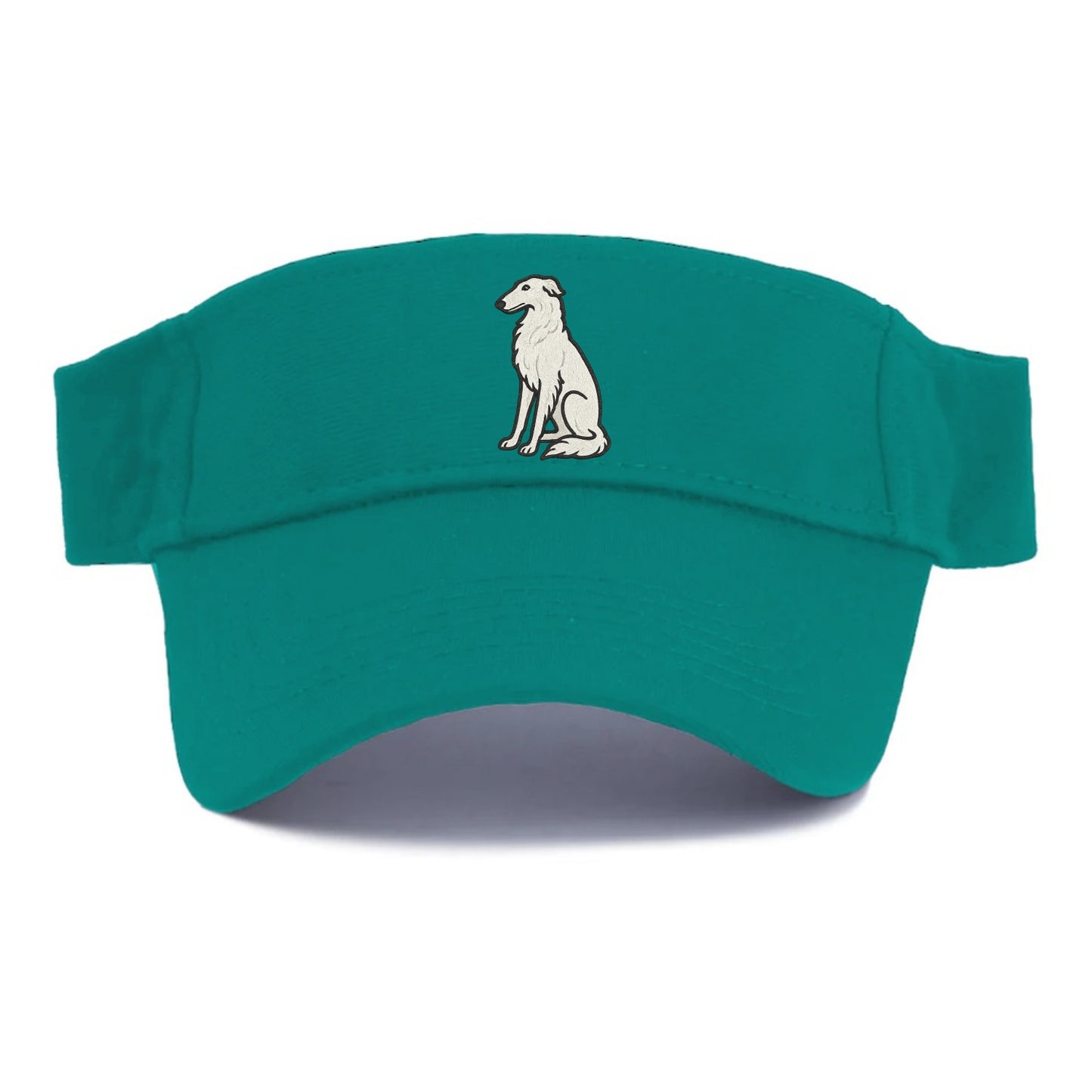 Borzoi - White embroidered sitting pose - Visor - Forest Mist(Green)