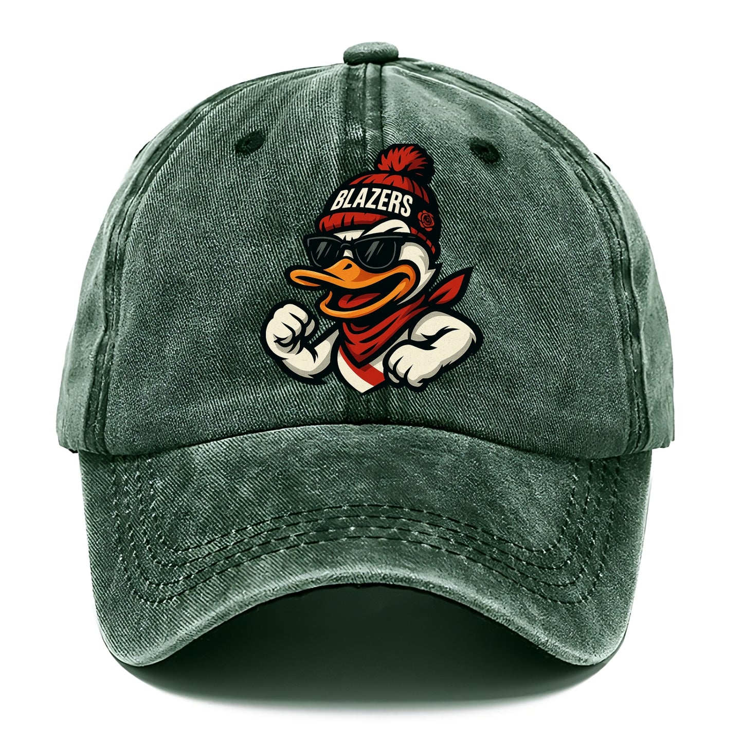 Oregon Duck wearing Trail Blazers beanie with rose patch and wayfarer sunglasses - Classic Cap - Forest Mist(Green)