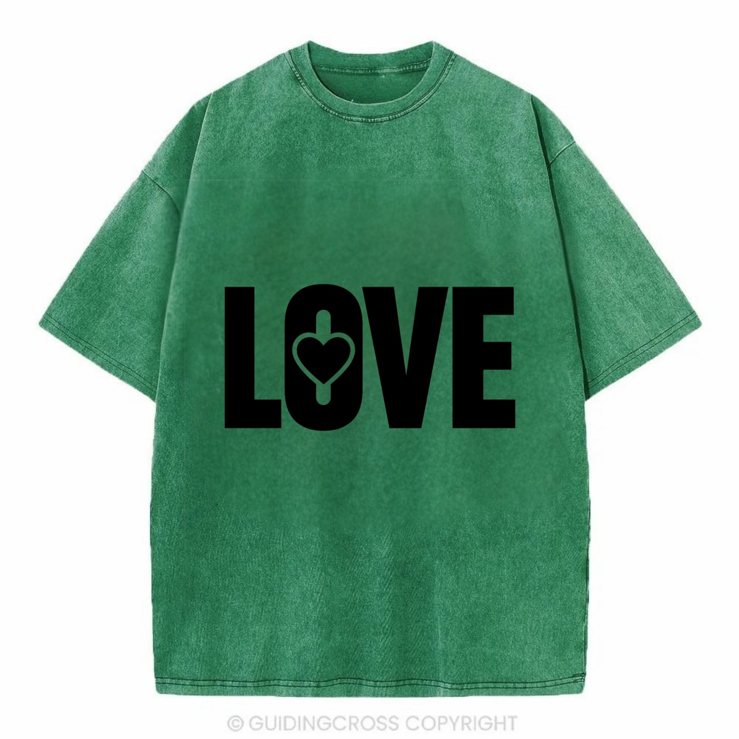 Bold typography design - "LOVE" - universal connection, heart centered - Vintage T-shirt - Forest Mist(Green)