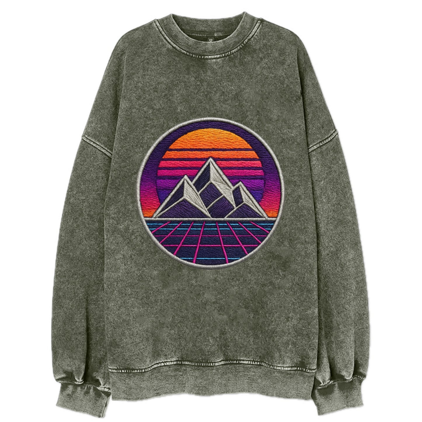 Retrowave Mountains - Vintage Sweatshirt - Forest Mist(Green)