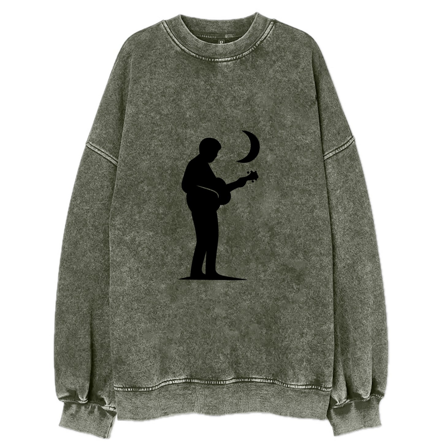 Guitarist playing acoustic under moonlight - Vintage Sweatshirt - Forest Mist(Green)