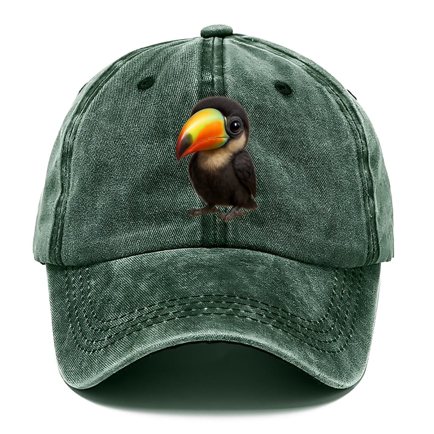 Baby Toucan - oversized colorful beak, black feathers, bright eyes, front-facing, - Classic Cap - Forest Mist(Green)