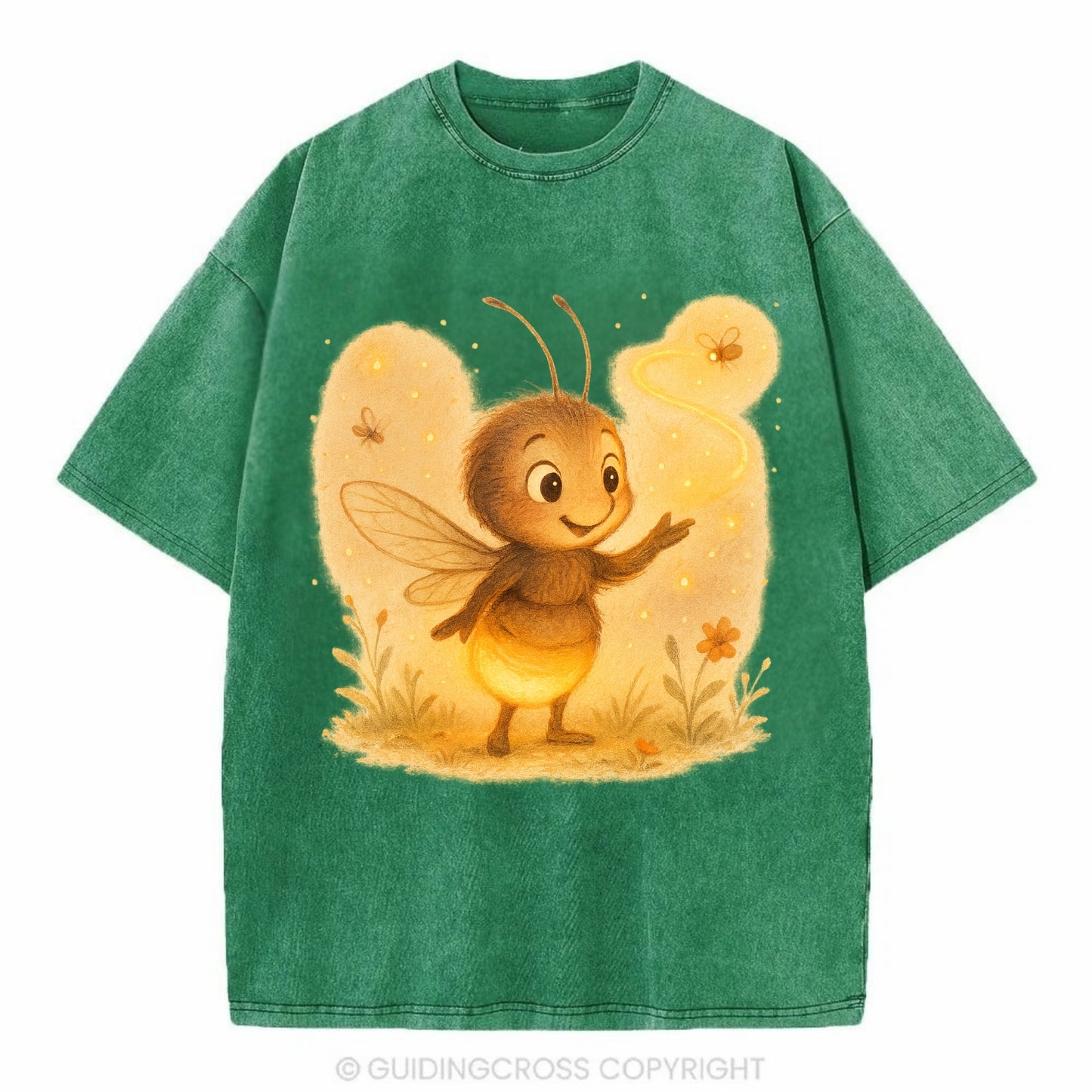 Firefly choreographer arranging synchronized light patterns over a meadow stage - Vintage T-shirt - Forest Mist(Green)