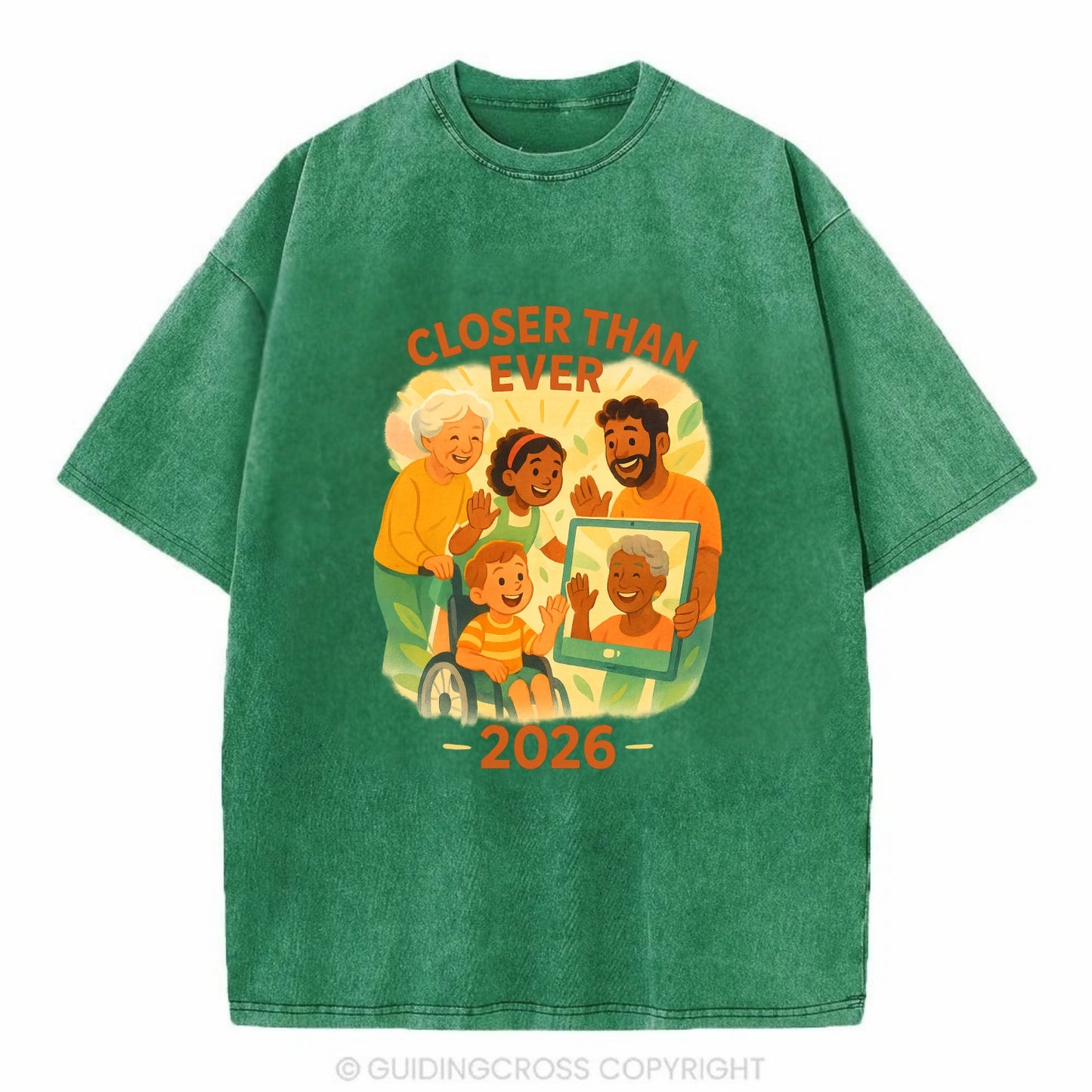 Technology bringing distant families together - "Closer Than Ever" - connection - Vintage T-shirt - Forest Mist(Green)