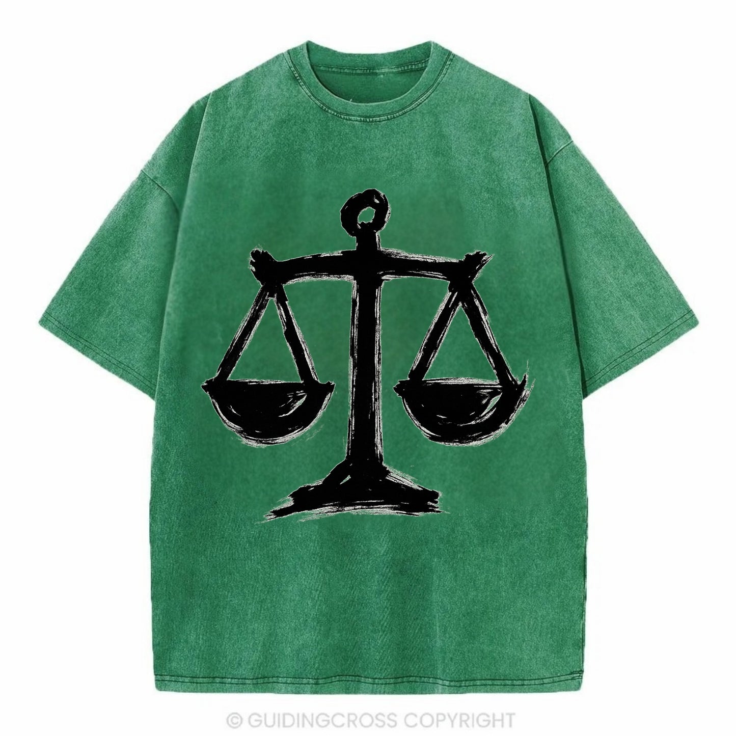 Scales of justice - equality and fairness bold ink style - Vintage T-shirt - Forest Mist(Green)