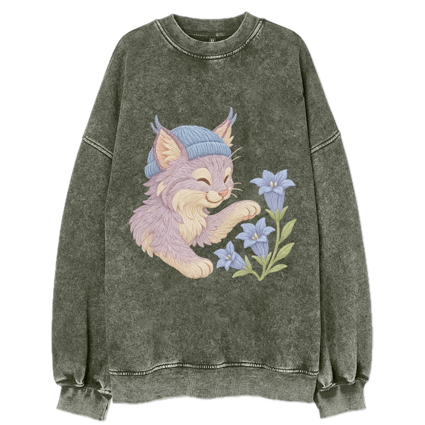 Lynx and Gentian - Vintage Sweatshirt - Forest Mist(Green)