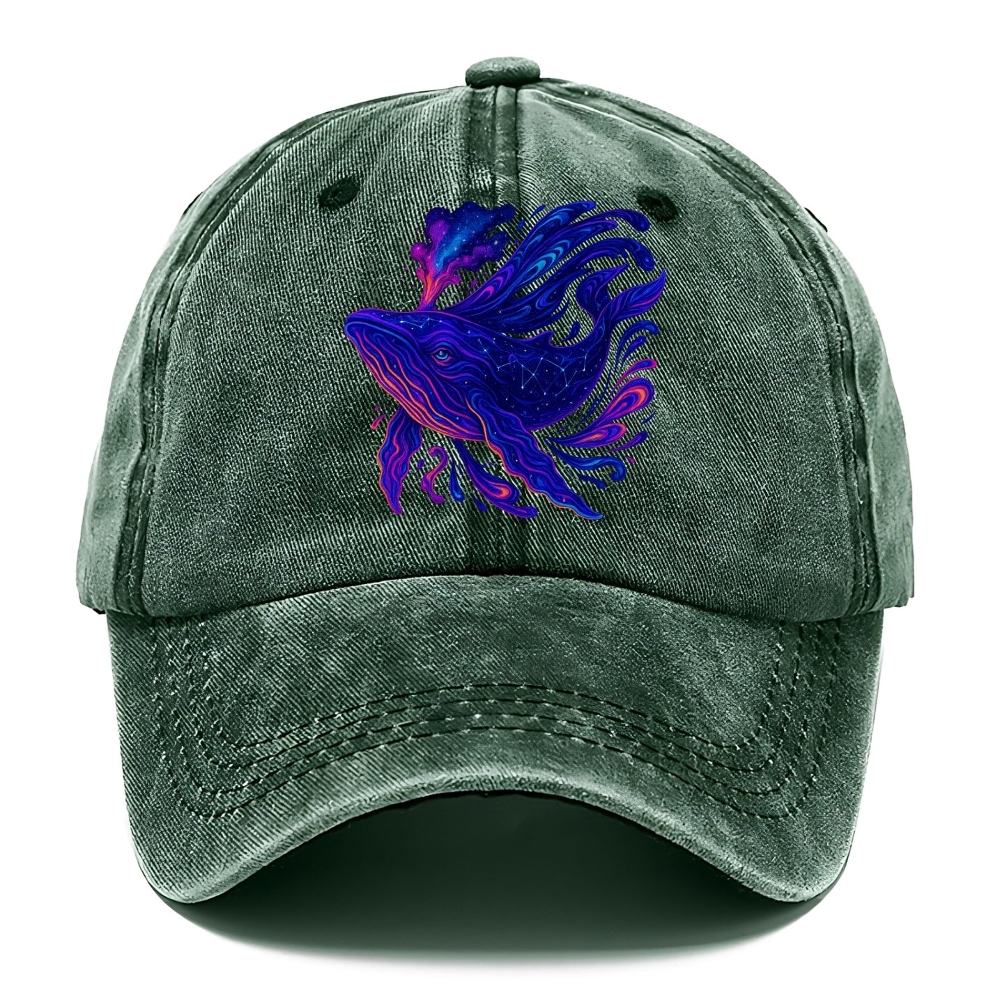 Majestic whale with body composed of galaxy clusters, stellar fins flowing like - Classic Cap - Forest Mist(Green)